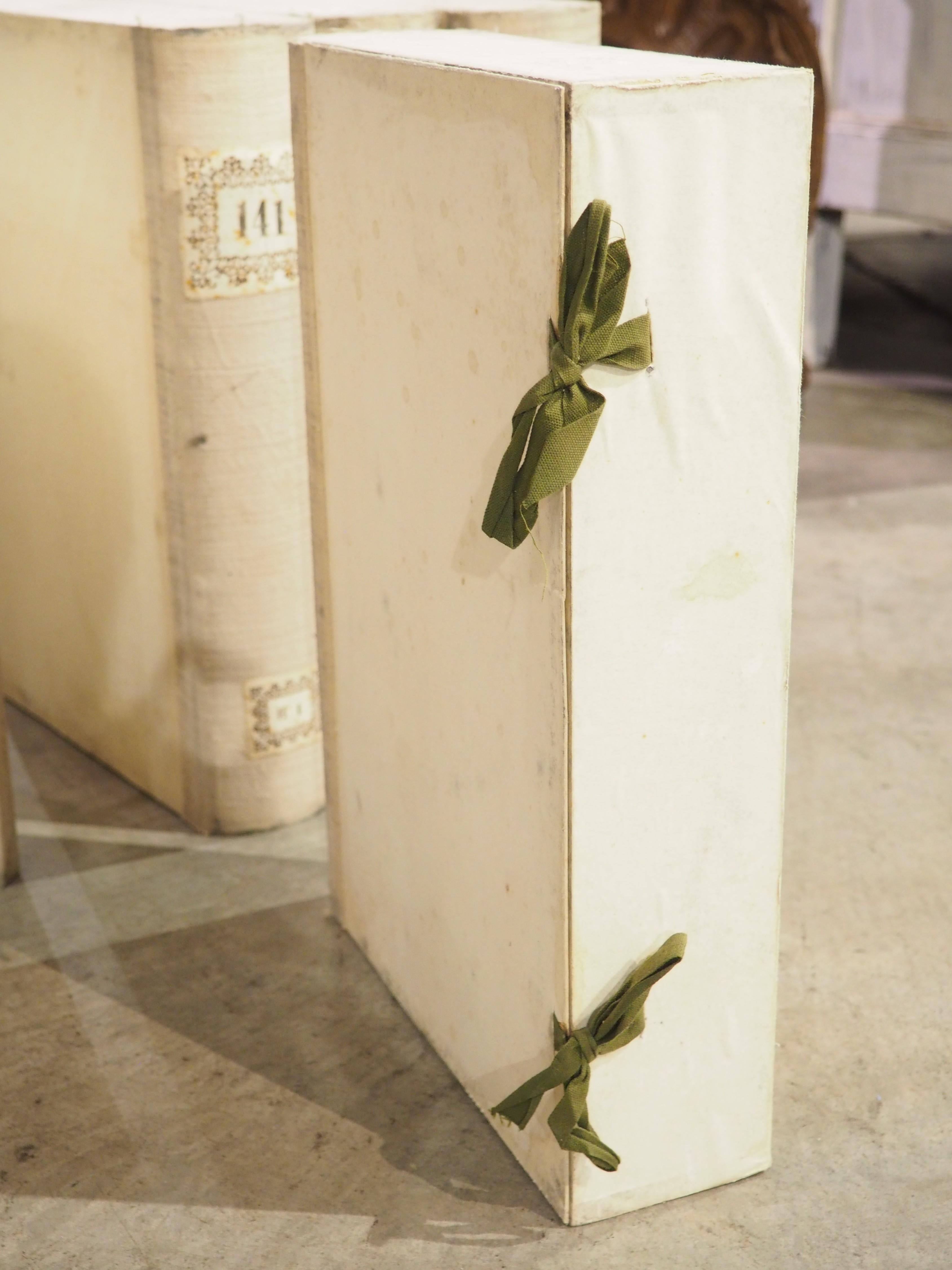 Set of 10 Italian Board and Linen Document Boxes, Circa 1915 For Sale 7