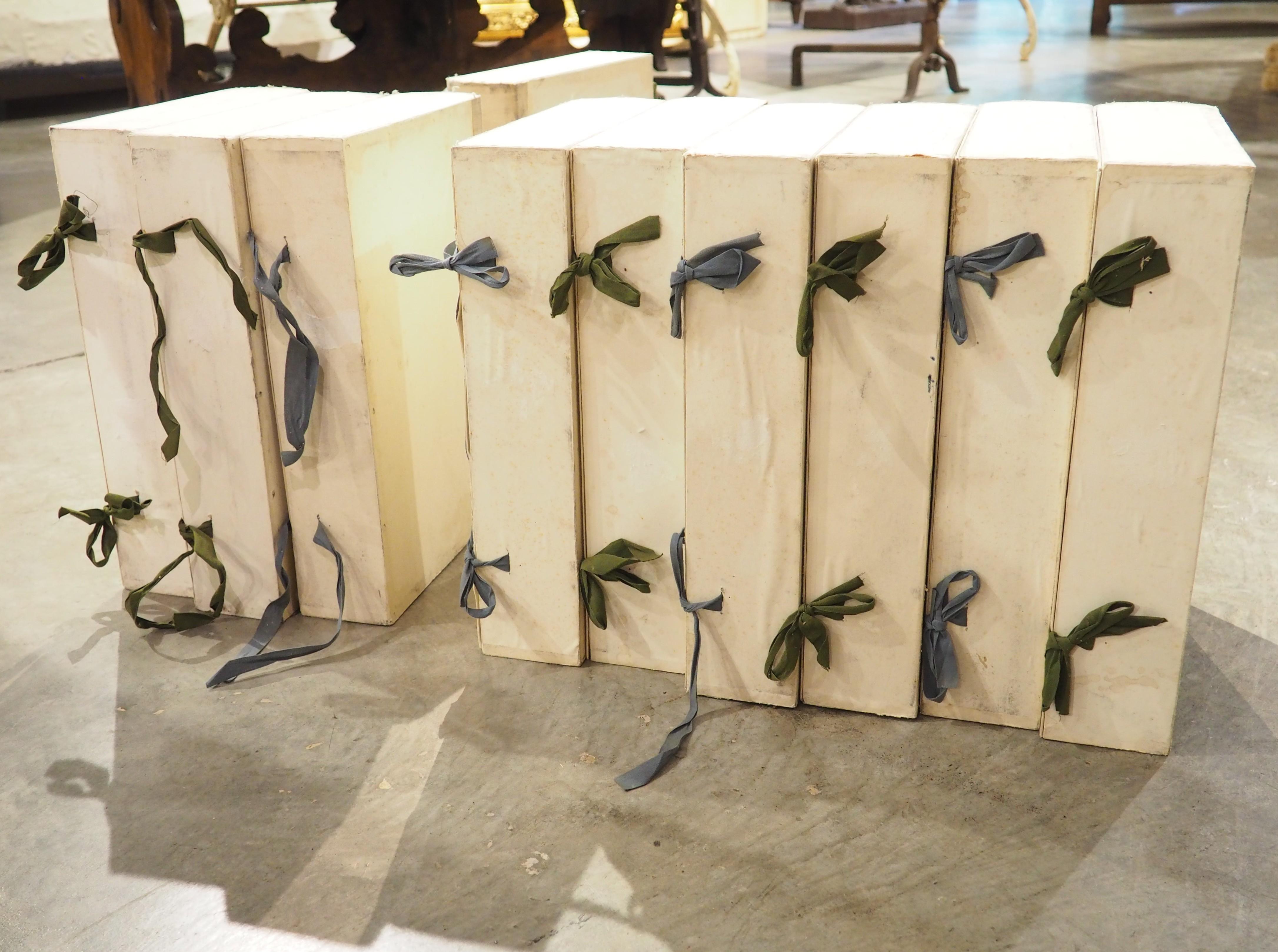 Set of 10 Italian Board and Linen Document Boxes, Circa 1915 For Sale 8
