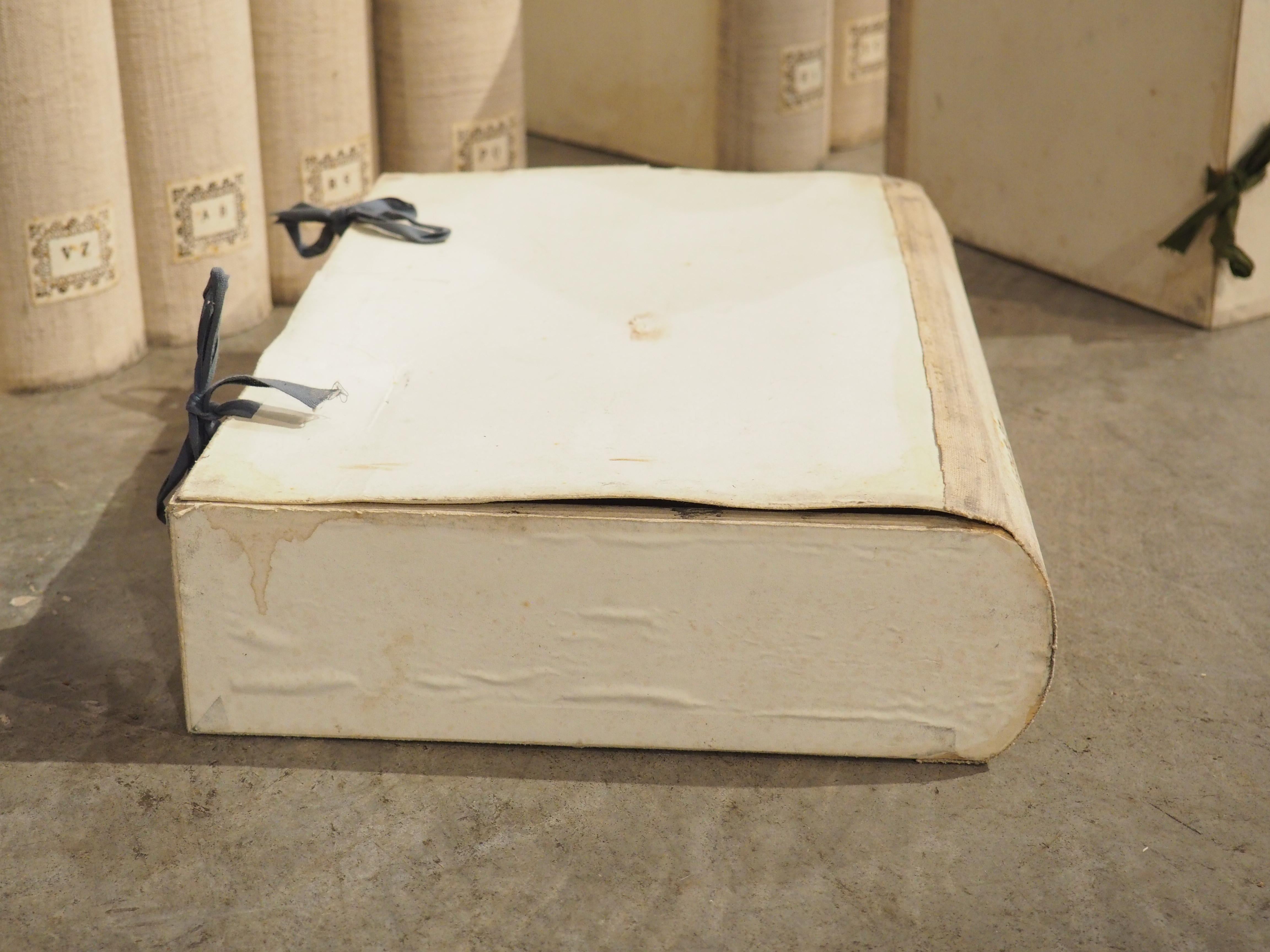 Set of 10 Italian Board and Linen Document Boxes, Circa 1915 For Sale 9