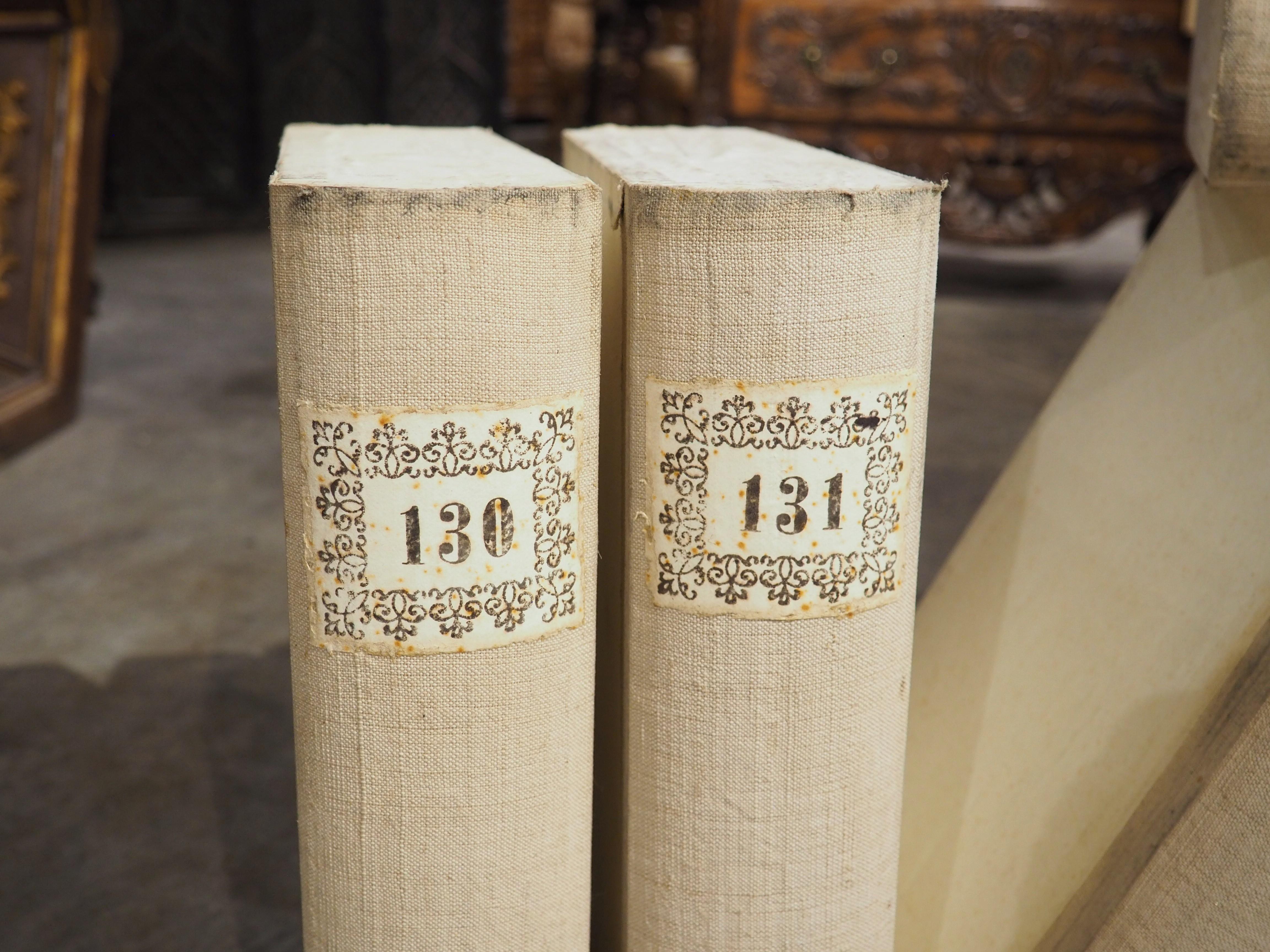 Set of 10 Italian Board and Linen Document Boxes, Circa 1915 For Sale 10