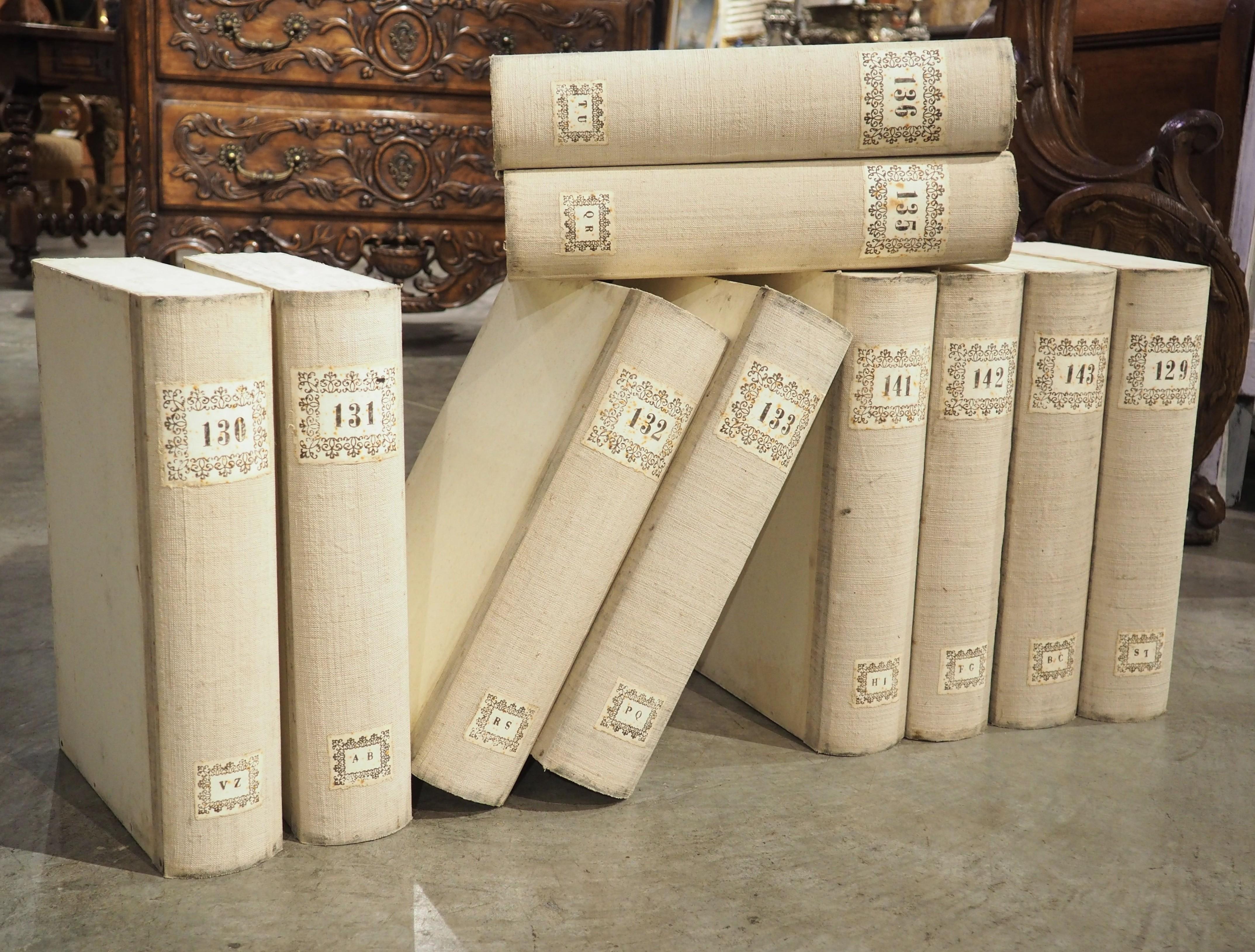 Set of 10 Italian Board and Linen Document Boxes, Circa 1915 For Sale 12
