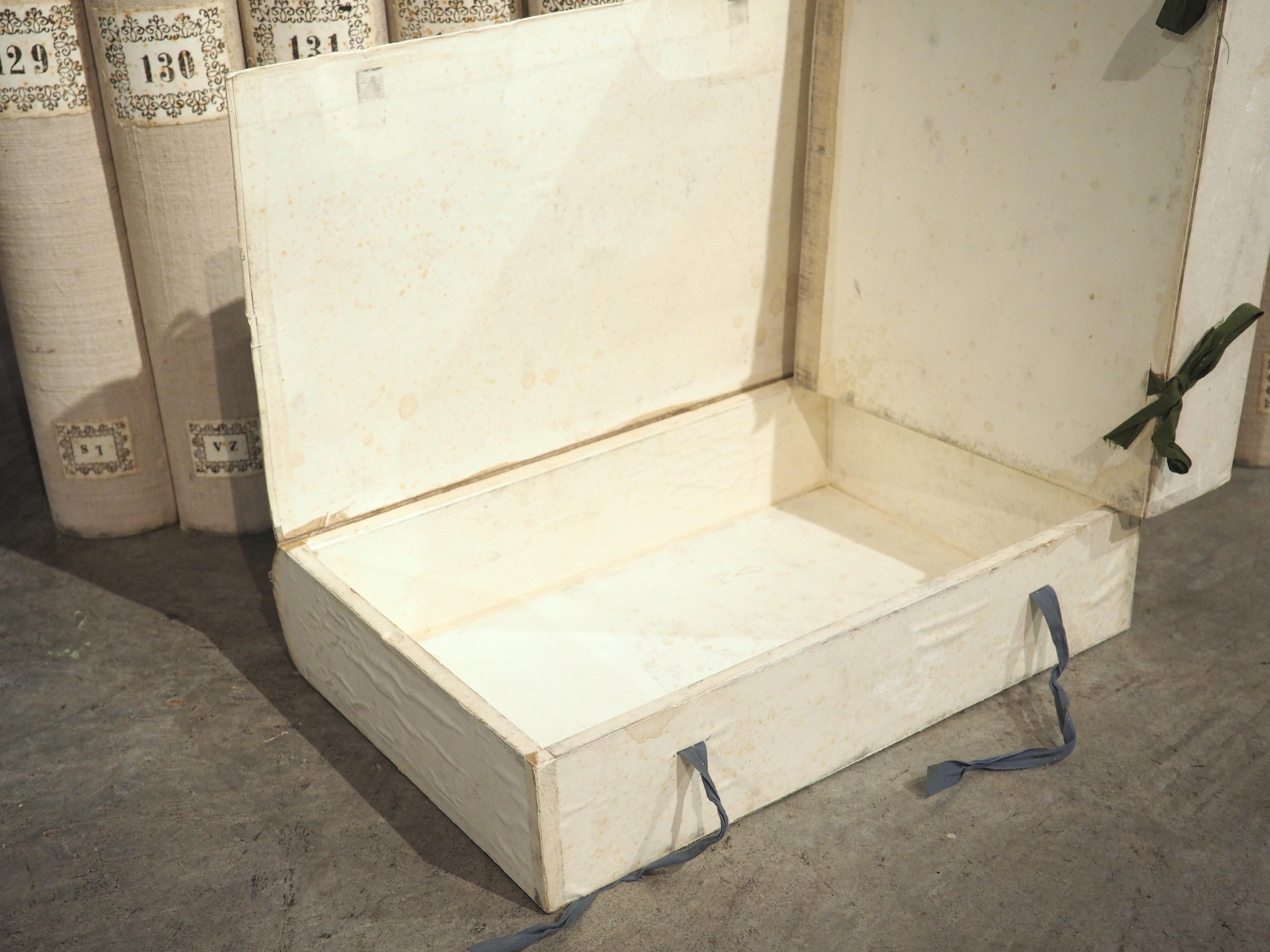 20th Century Set of 10 Italian Board and Linen Document Boxes, Circa 1915 For Sale
