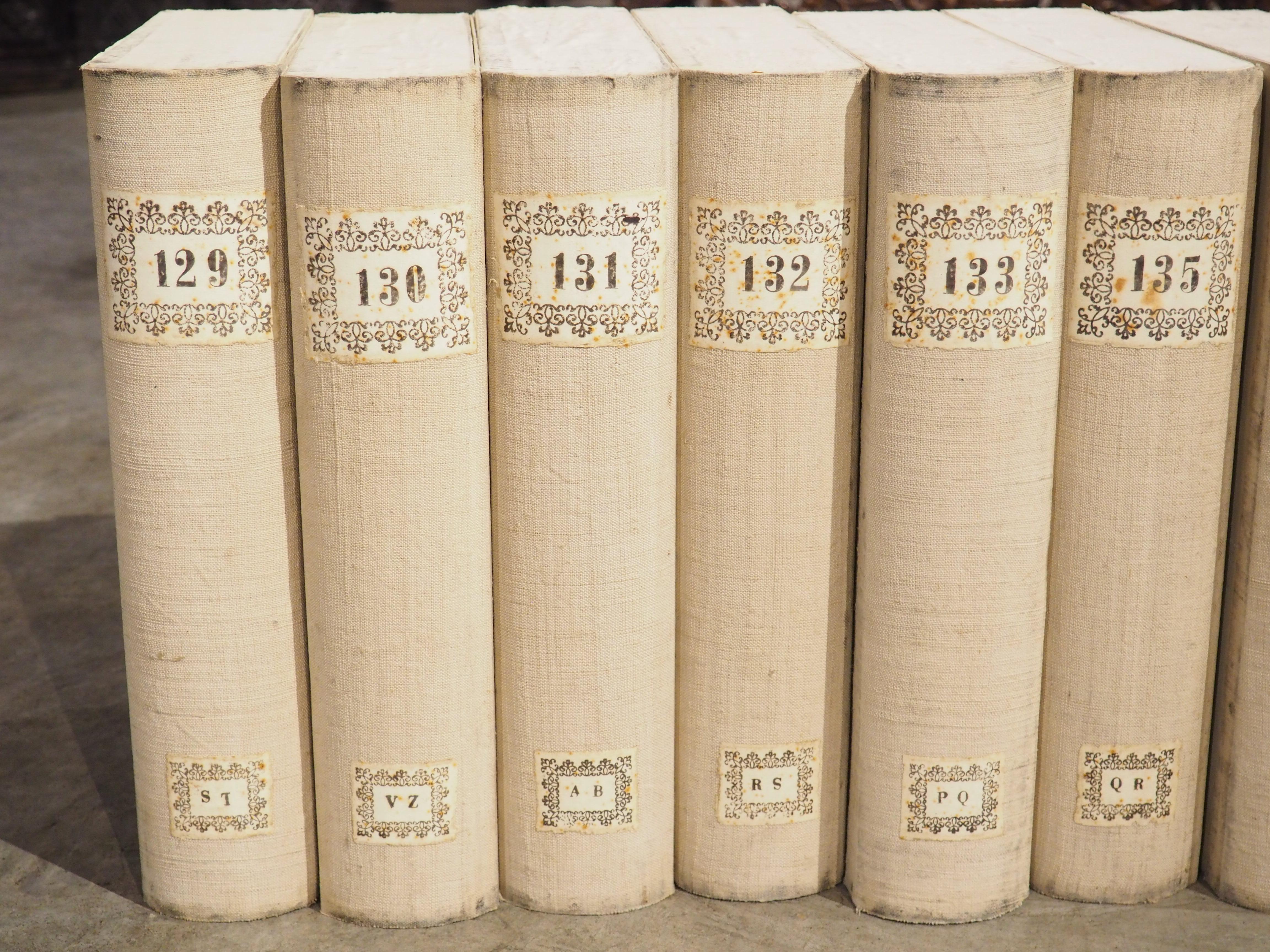 Set of 10 Italian Board and Linen Document Boxes, Circa 1915 For Sale 1