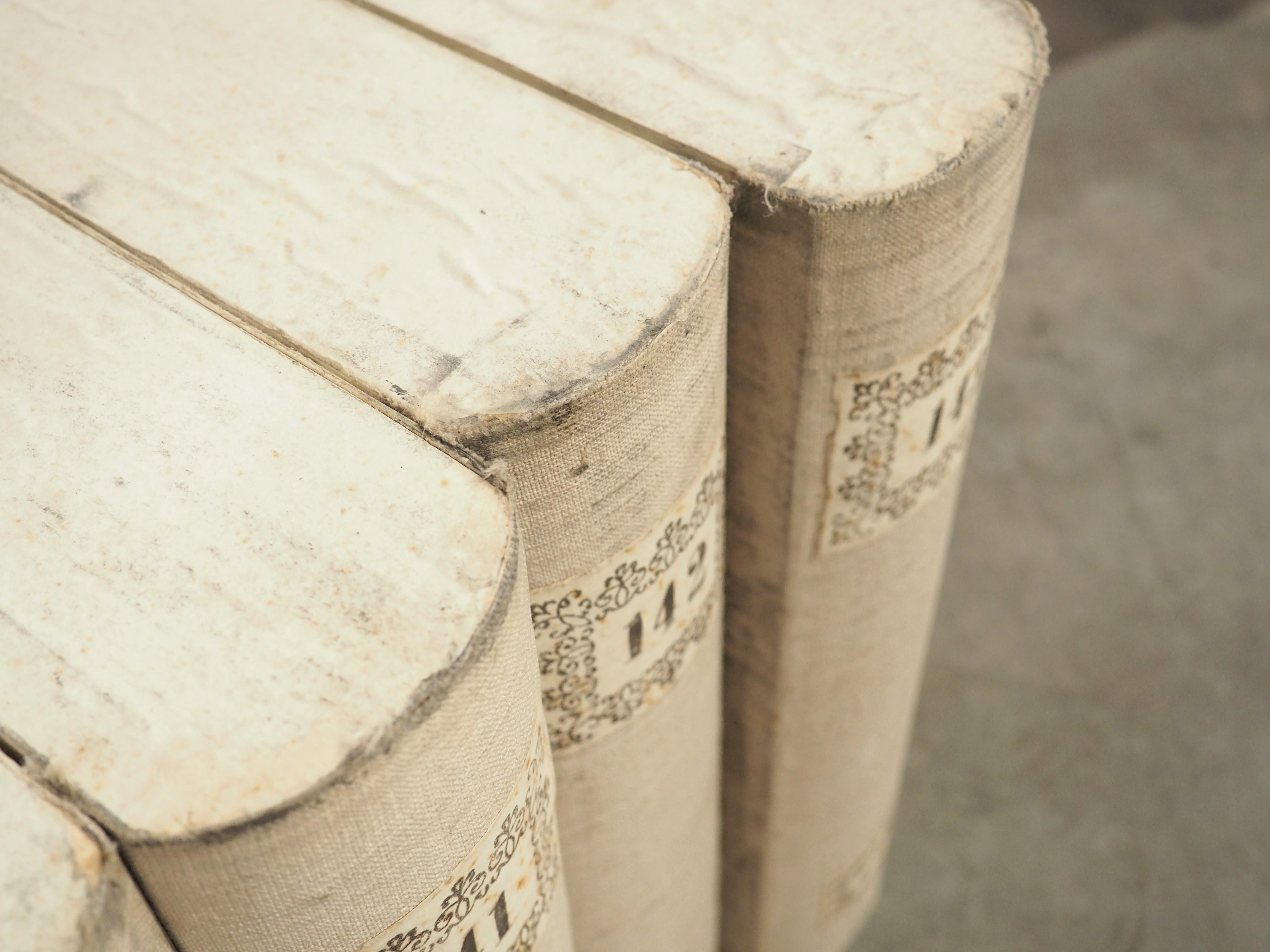 Set of 10 Italian Board and Linen Document Boxes, Circa 1915 For Sale 4