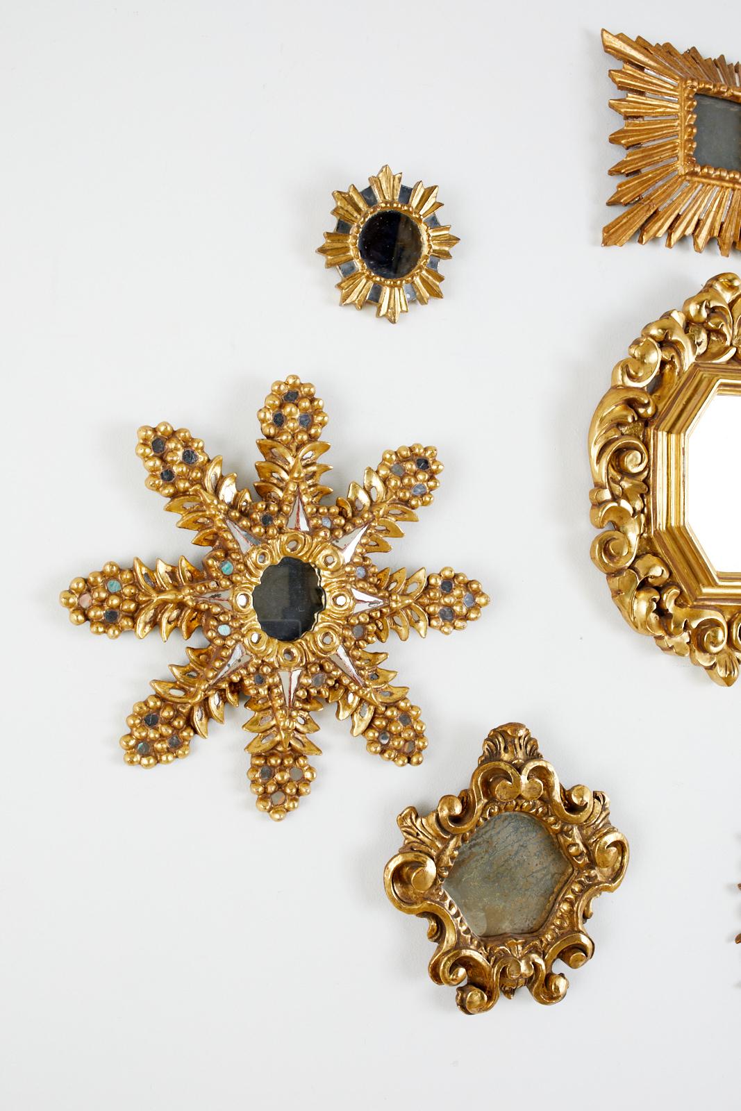 Set of 10 Italian Giltwood Baroque Style Sunburst Mirrors 1