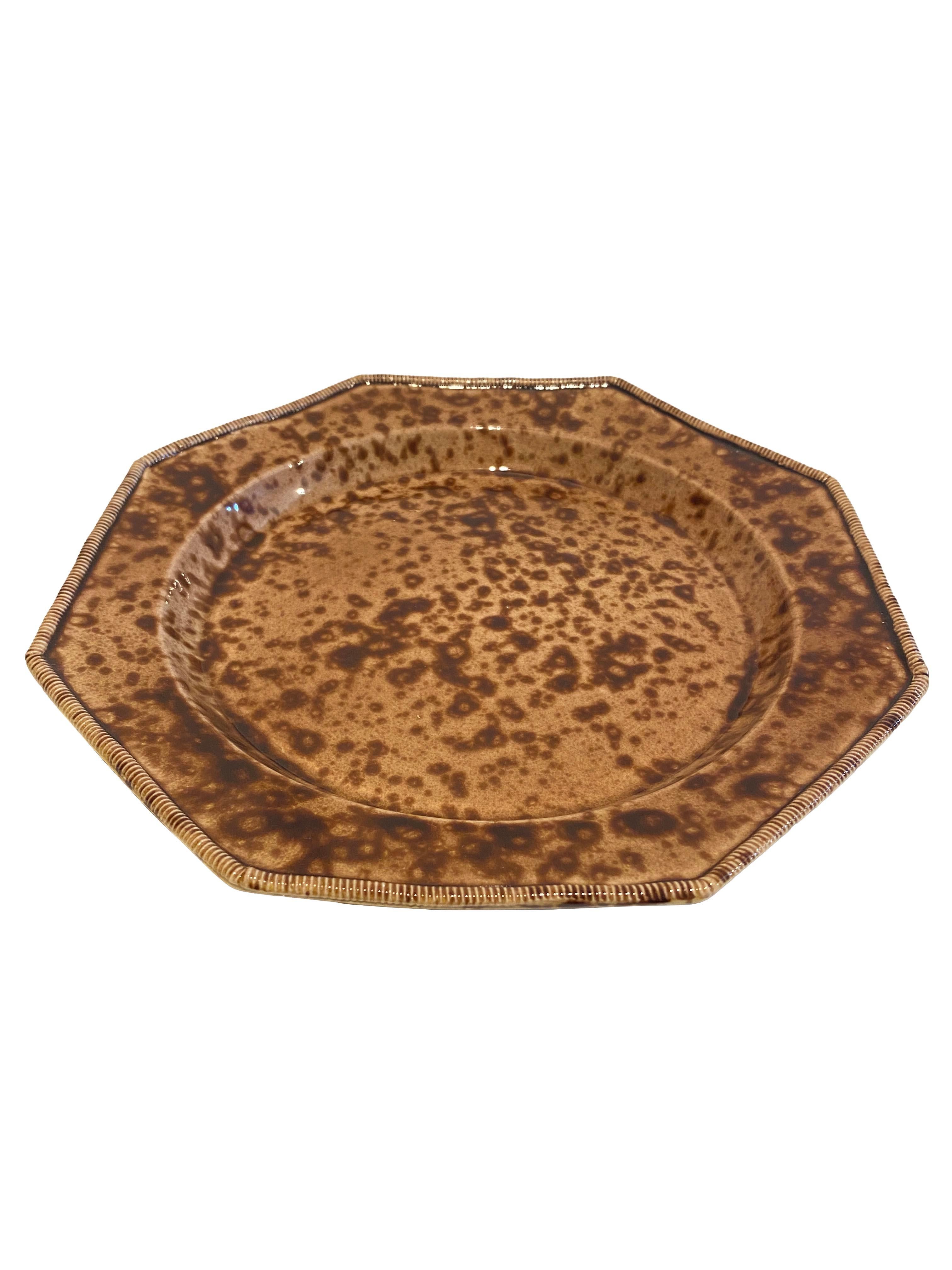Mid-Century Modern Set of 10 Italian Glazed Octagonal Shaped Plates