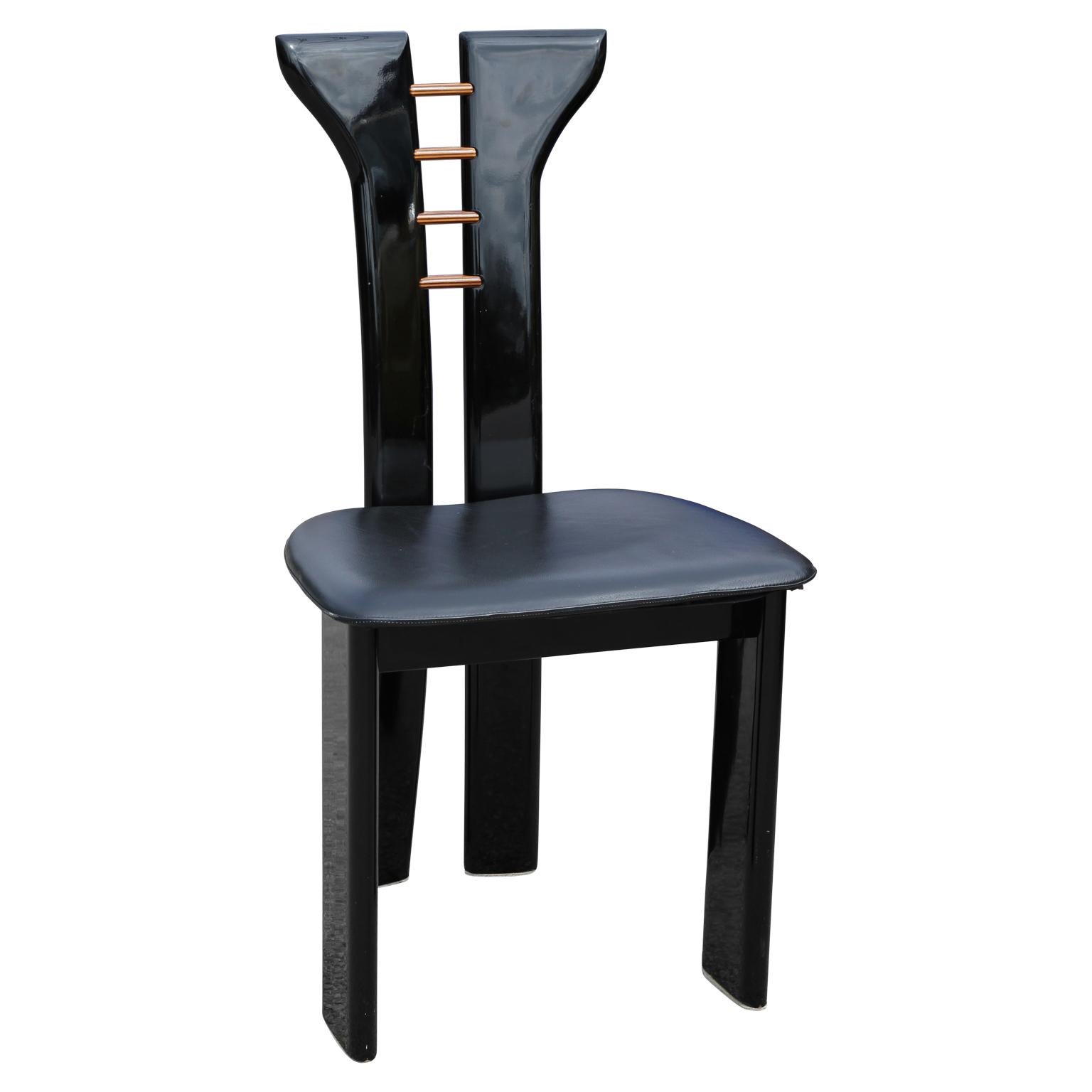 Post-Modern Set of 10 Italian Gloss Black Modern Dining Chairs Roche Bobois Pierre Cardin
