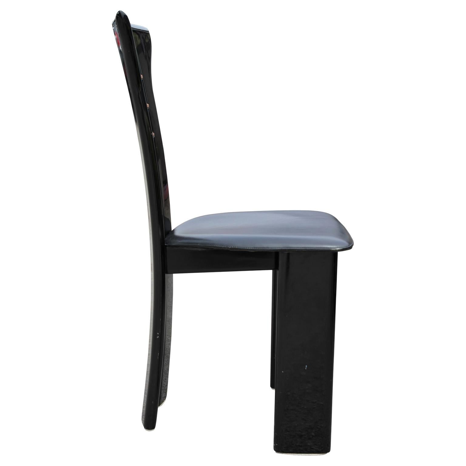 Set of 10 Italian Gloss Black Modern Dining Chairs Roche Bobois Pierre Cardin In Good Condition In Houston, TX