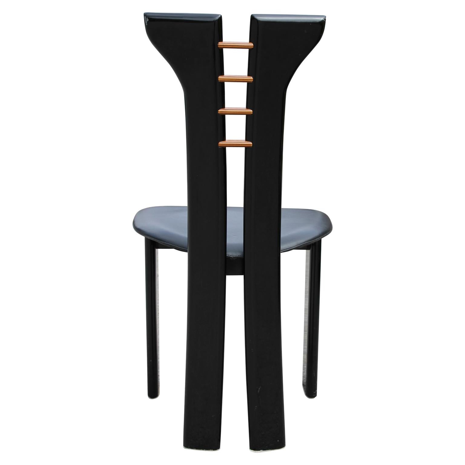 Late 20th Century Set of 10 Italian Gloss Black Modern Dining Chairs Roche Bobois Pierre Cardin