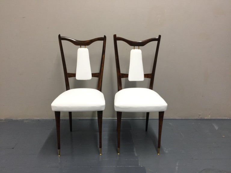 Set of 10 Italian Midcentury Dining Chairs White Leather For Sale at 1stdibs