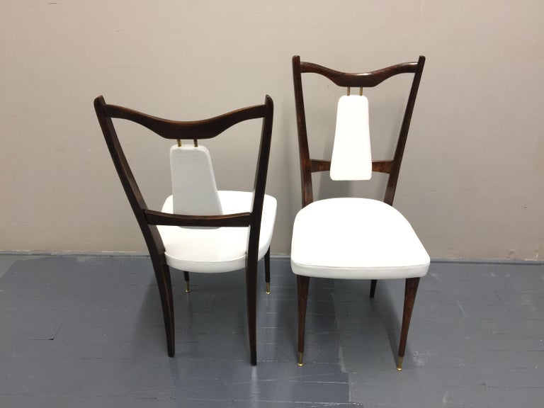 Set of 10 Italian Midcentury Dining Chairs White Leather For Sale at 1stdibs