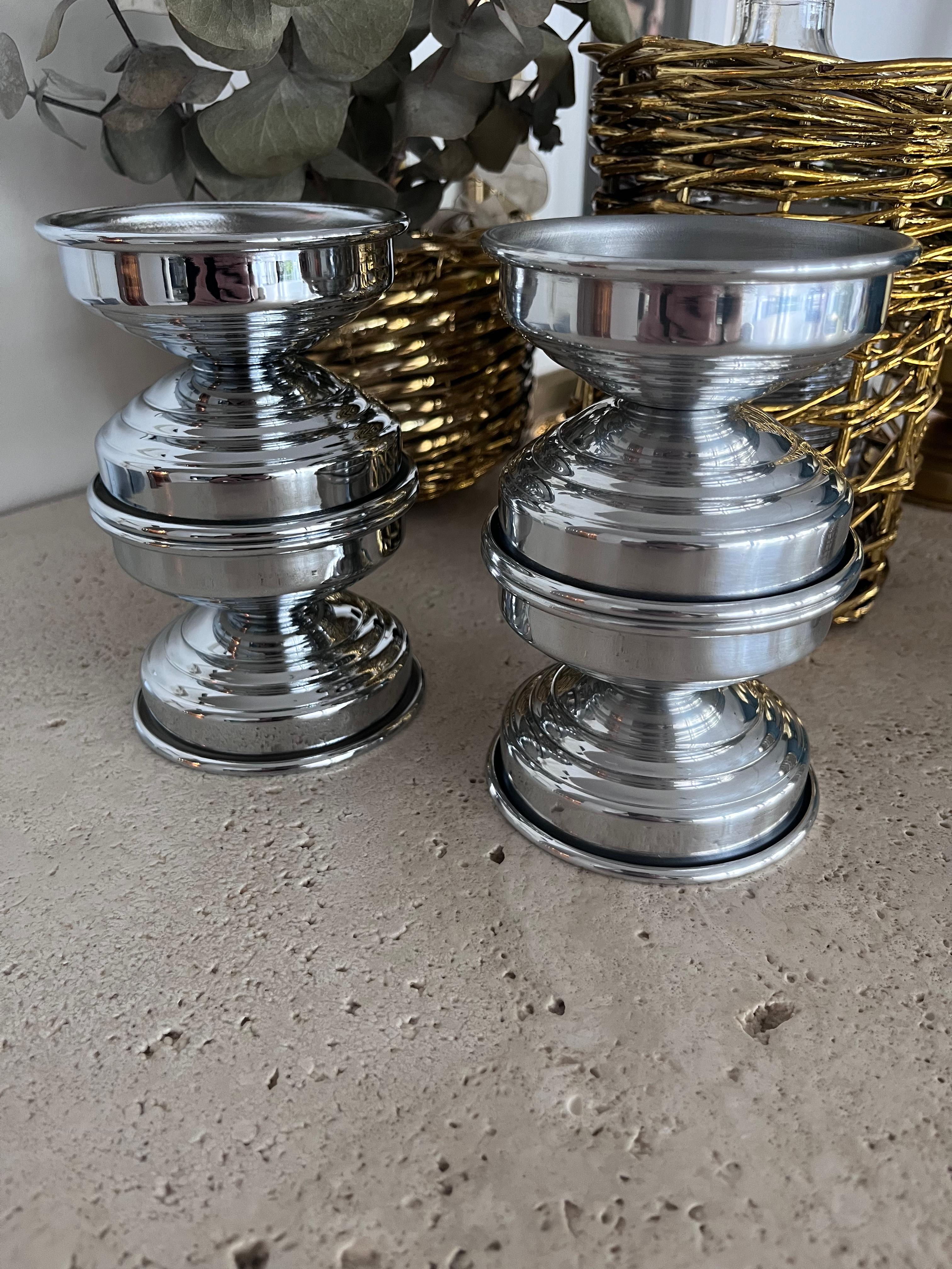 Set di 10 portacandele italiani in ottone placcato argento, contemporanei in vendita 1