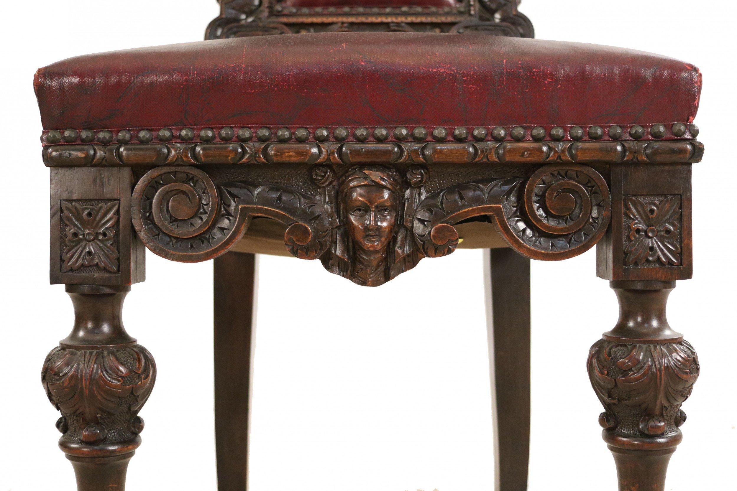 Ensemble de 10 pièces en noyer et cuir italien  Chaises d'appoint de salle à manger à dossier haut en vente 3