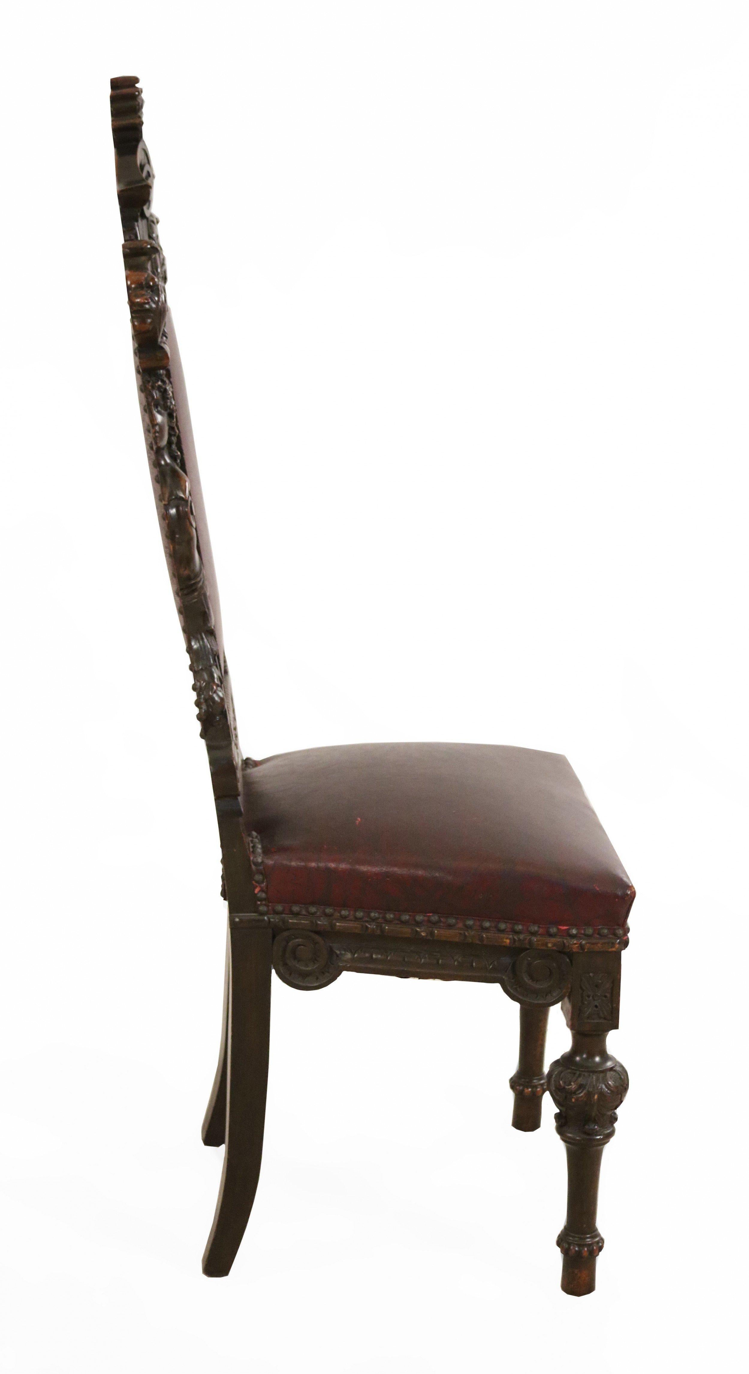 Ensemble de 10 pièces en noyer et cuir italien  Chaises d'appoint de salle à manger à dossier haut en vente 6