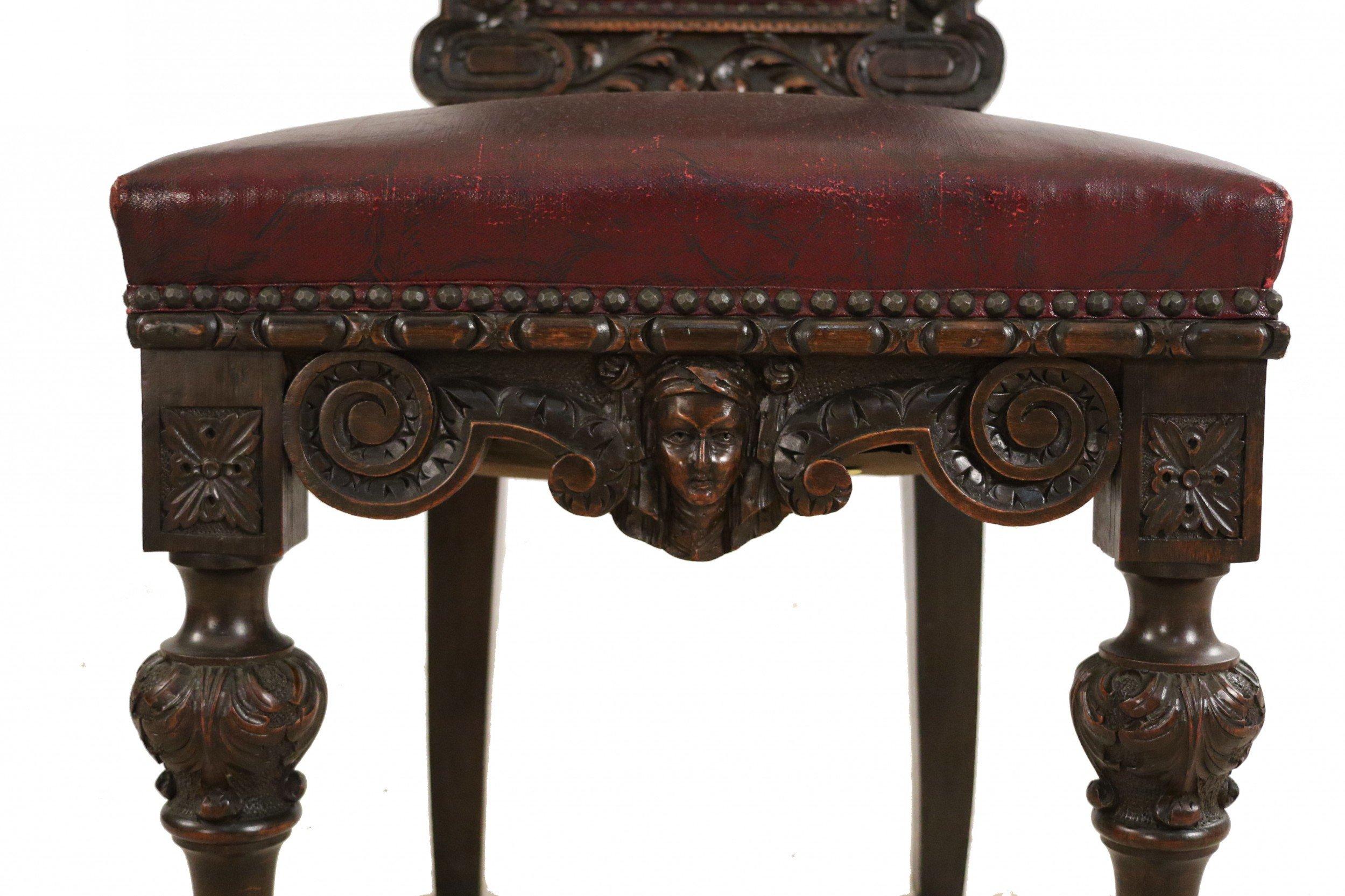 Ensemble de 10 pièces en noyer et cuir italien  Chaises d'appoint de salle à manger à dossier haut en vente 11