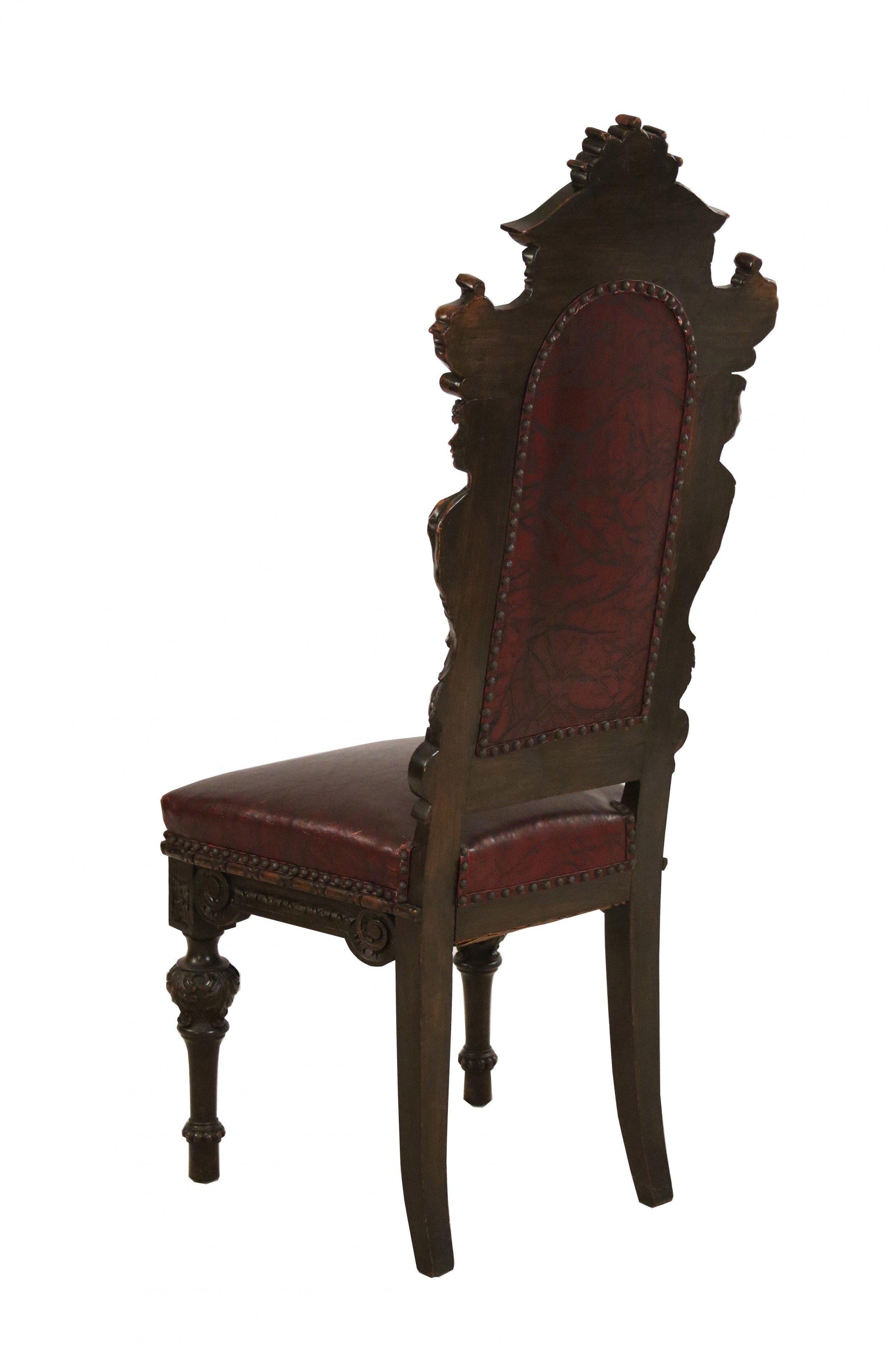 Ensemble de 10 pièces en noyer et cuir italien  Chaises d'appoint de salle à manger à dossier haut Bon état - En vente à Queens, NY