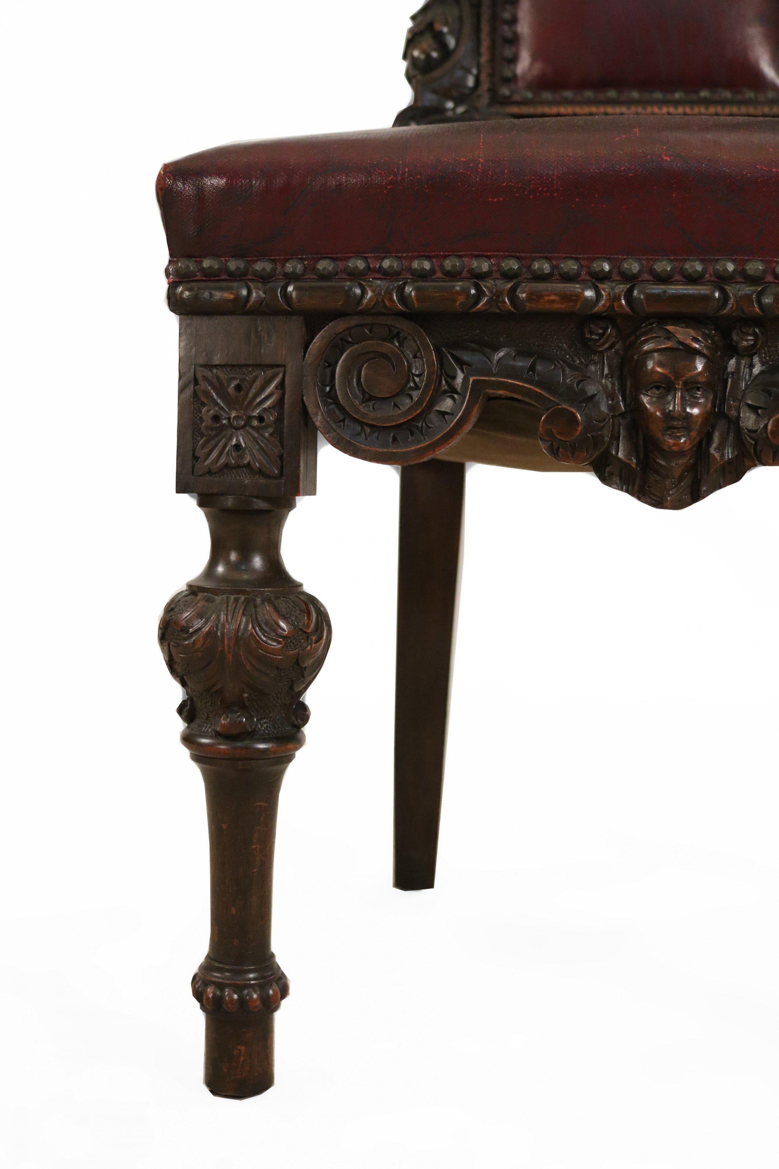 Ensemble de 10 pièces en noyer et cuir italien  Chaises d'appoint de salle à manger à dossier haut en vente 2