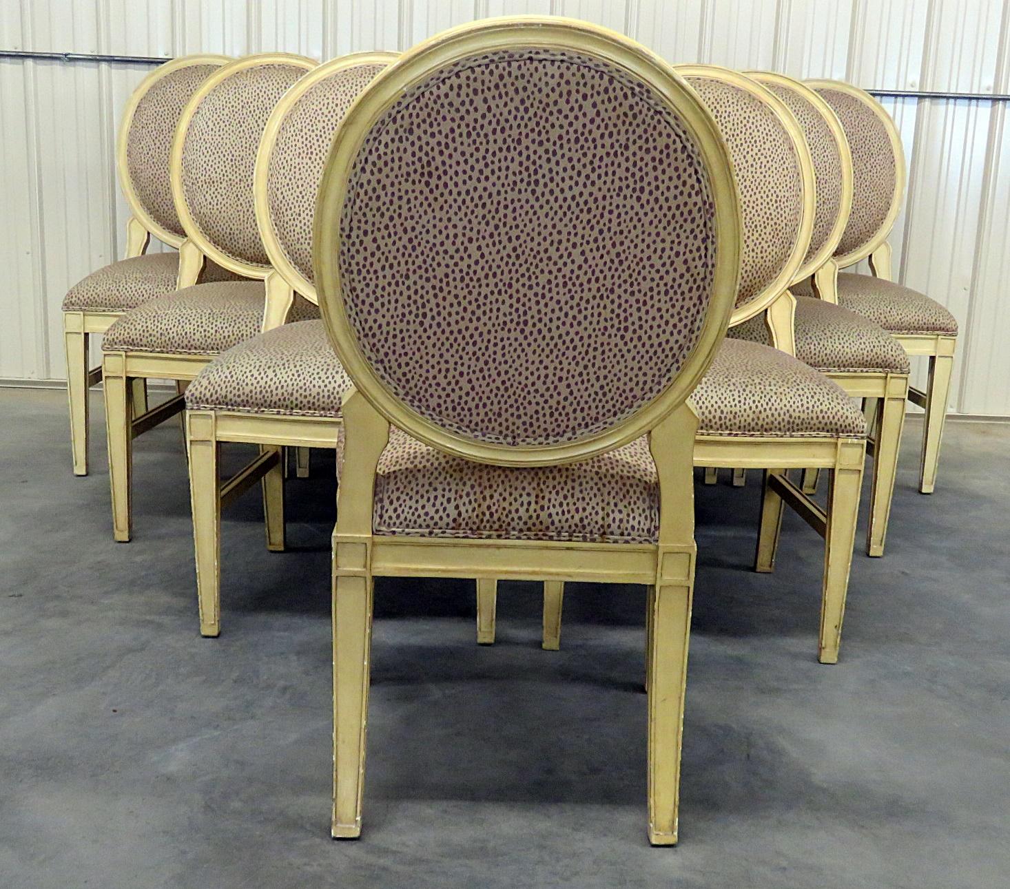 Louis XIV Set of 10 Painted Maison Jansen Style Dining Side Chairs in the Directoire Style