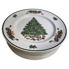 Used Set of 10 Johnson Bro's "Victorian Christmas" Dinner Plates Christmas Tree