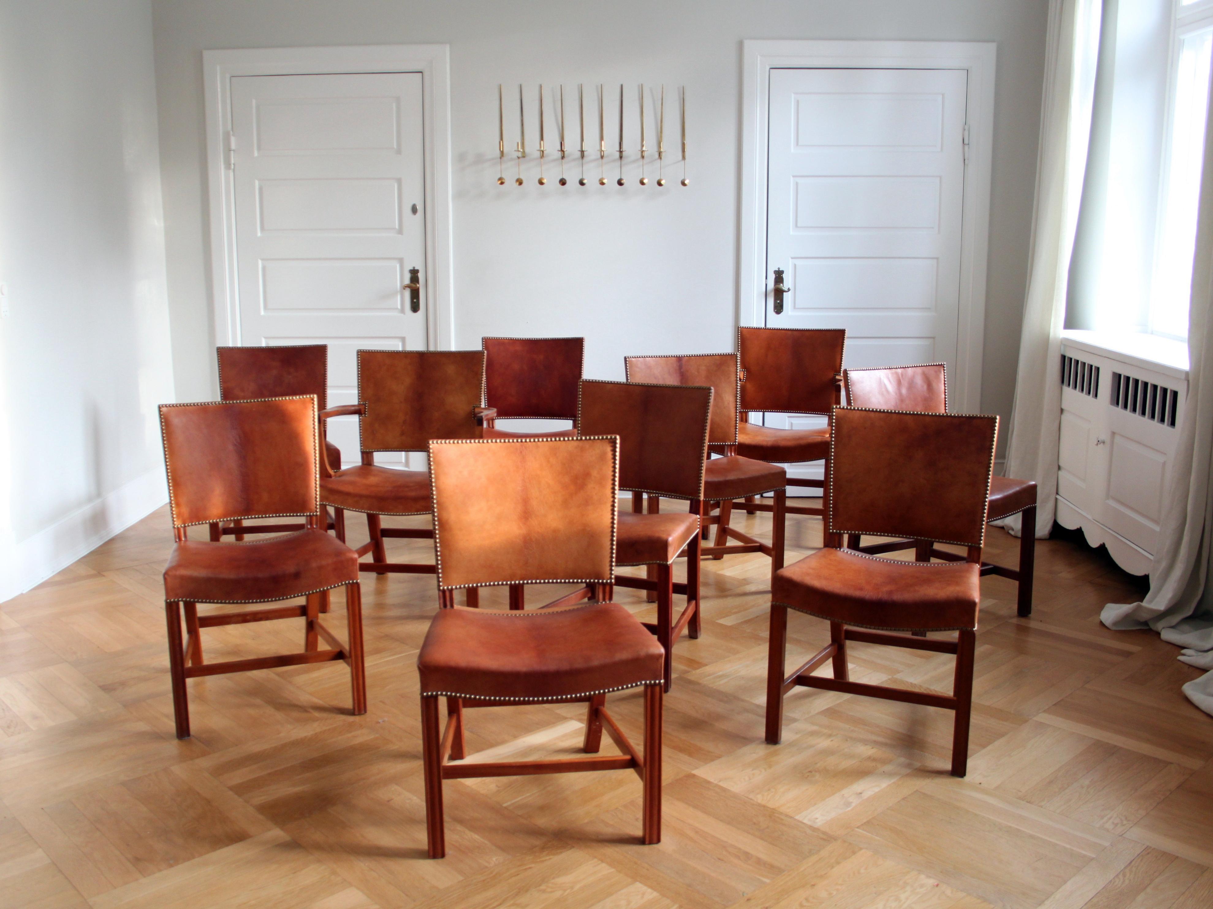 Scandinavian Modern Set of 10 Kaare Klint Red Chairs, Niger Leather, Mahogany