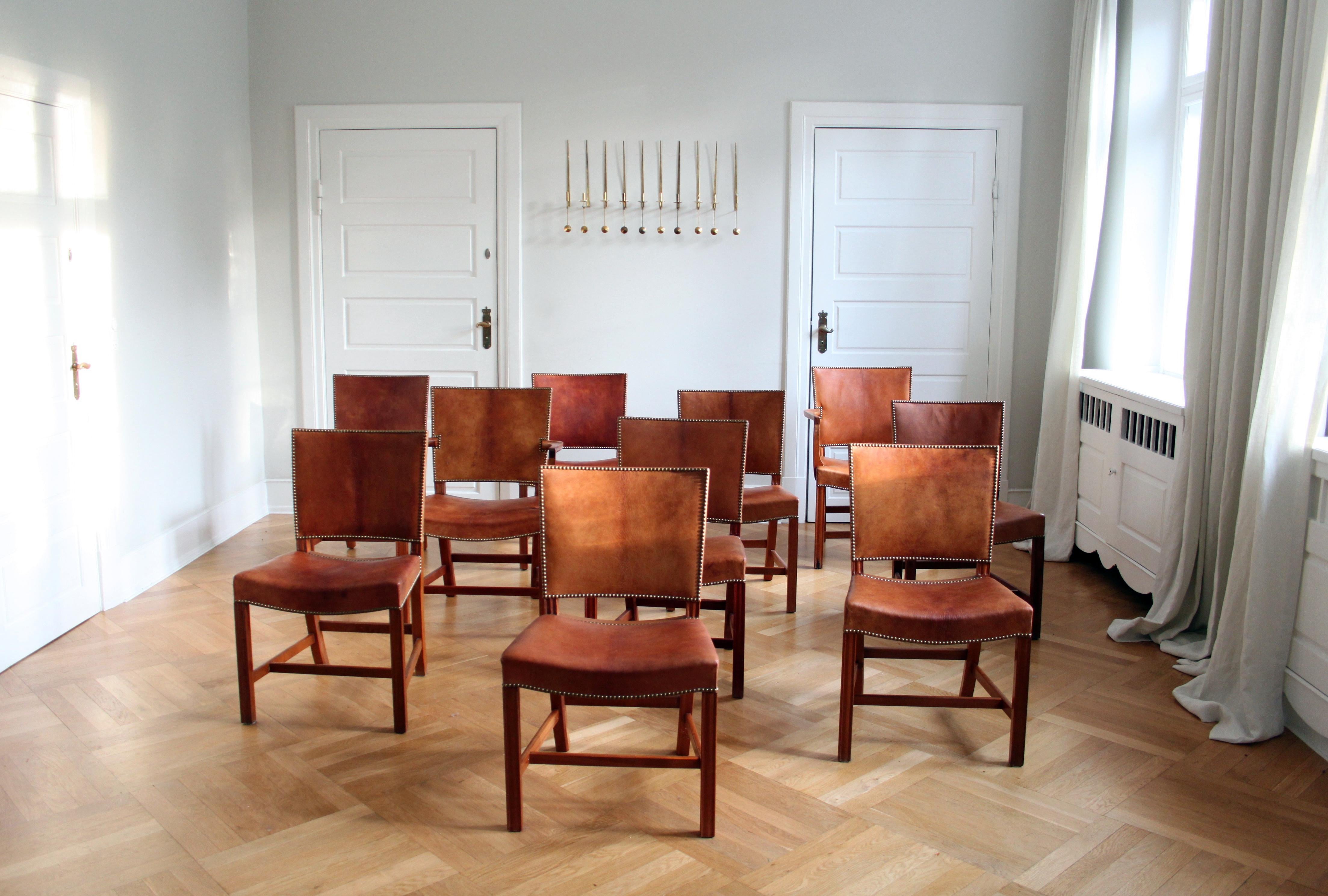 Set of 10 Kaare Klint Red Chairs, Niger Leather, Mahogany In Good Condition In Copenhagen, DK