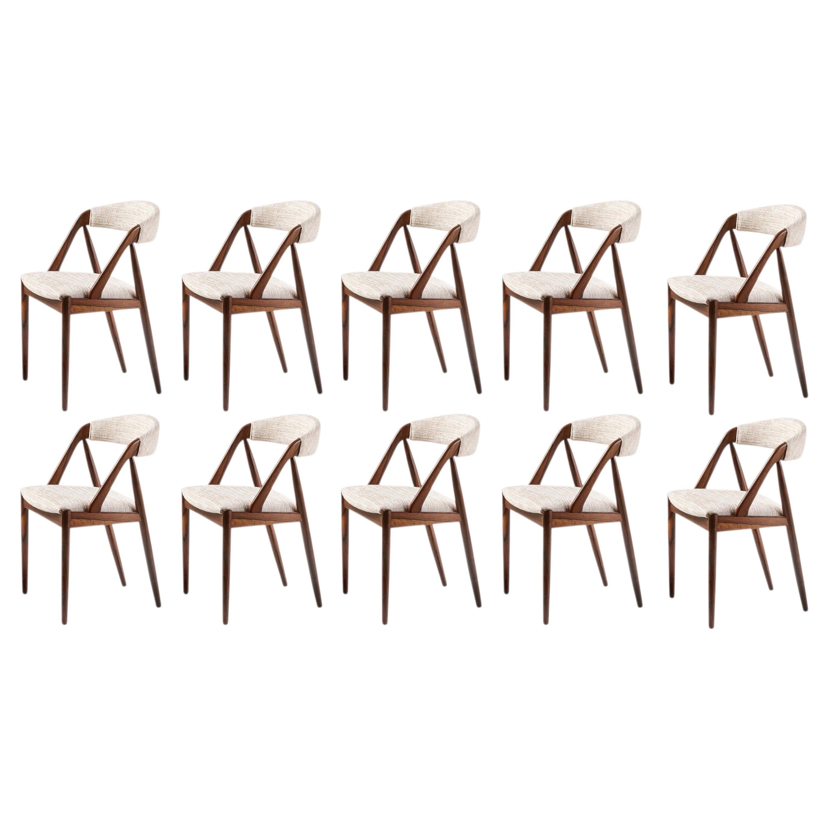 Set of 10 Kai Kristiansen Rosewood Model 31 Dining Chairs 1950s