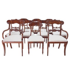 Set of 10 Antique Swedish Karl Johan Dining Chairs in Mahogany w/ Upholsterery