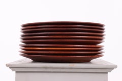 Set of 10 Kay Bojesen Solid Teak Plates, Denmark, 1950s