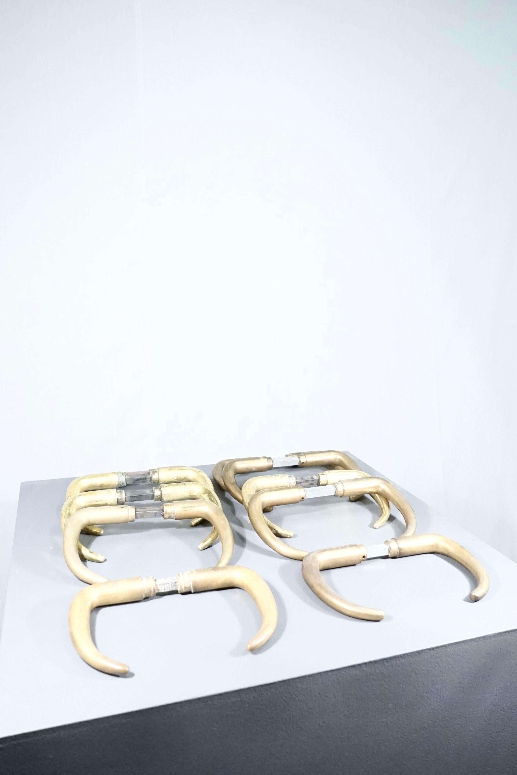 Scandinavian Modern Set of 10 Kay Fisker Coupe Door Handles in Patinaed Brass