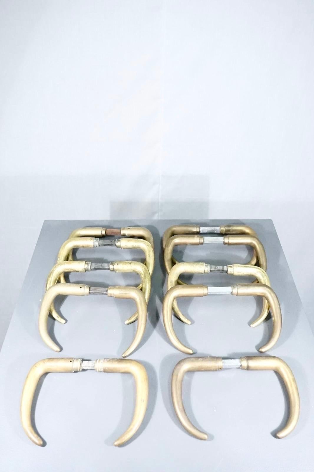 Patinated Set of 10 Kay Fisker Coupe Door Handles in Patinaed Brass