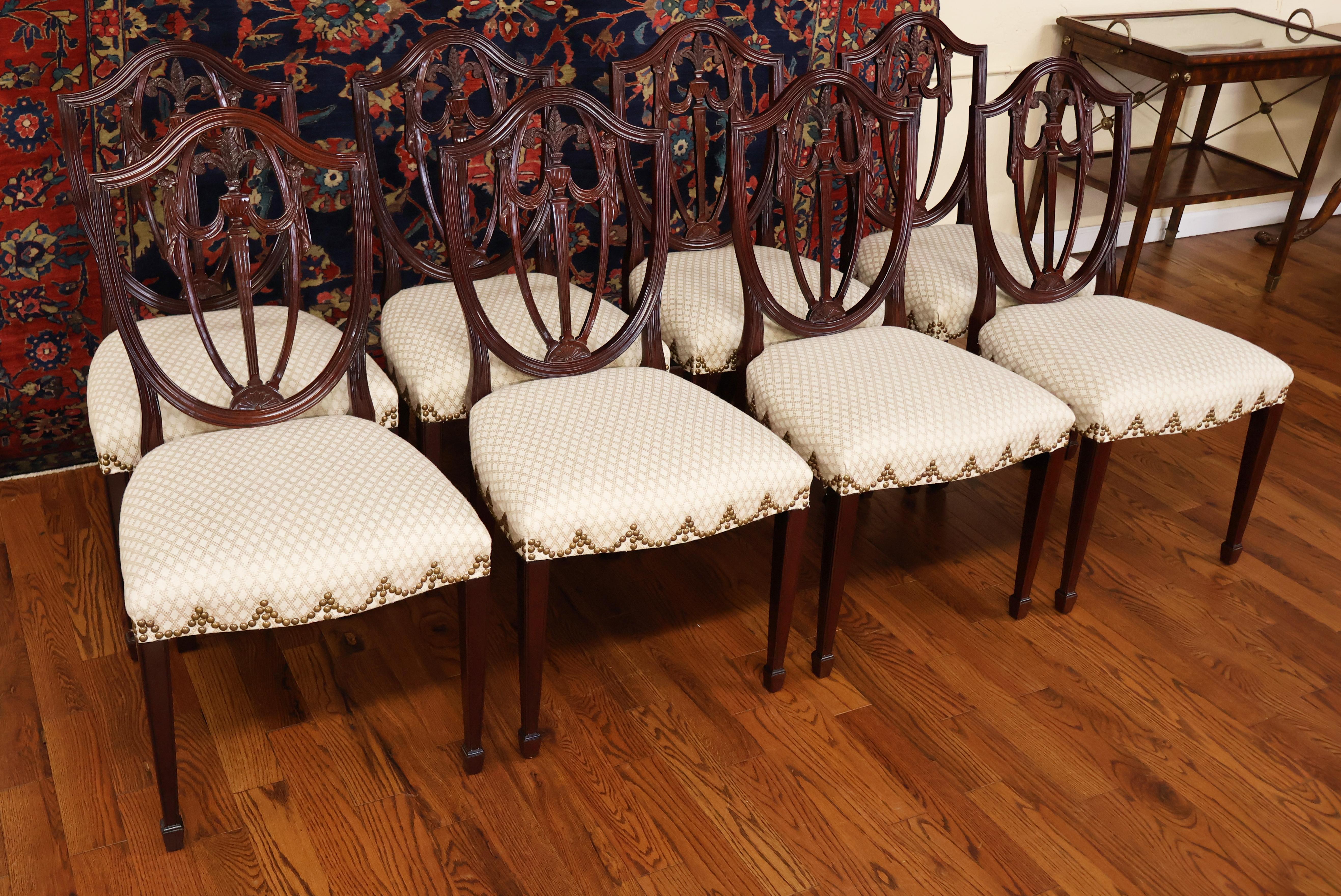 Set of 10 Kindel Federal Style Shield Back Mahogany Dining Chairs  1