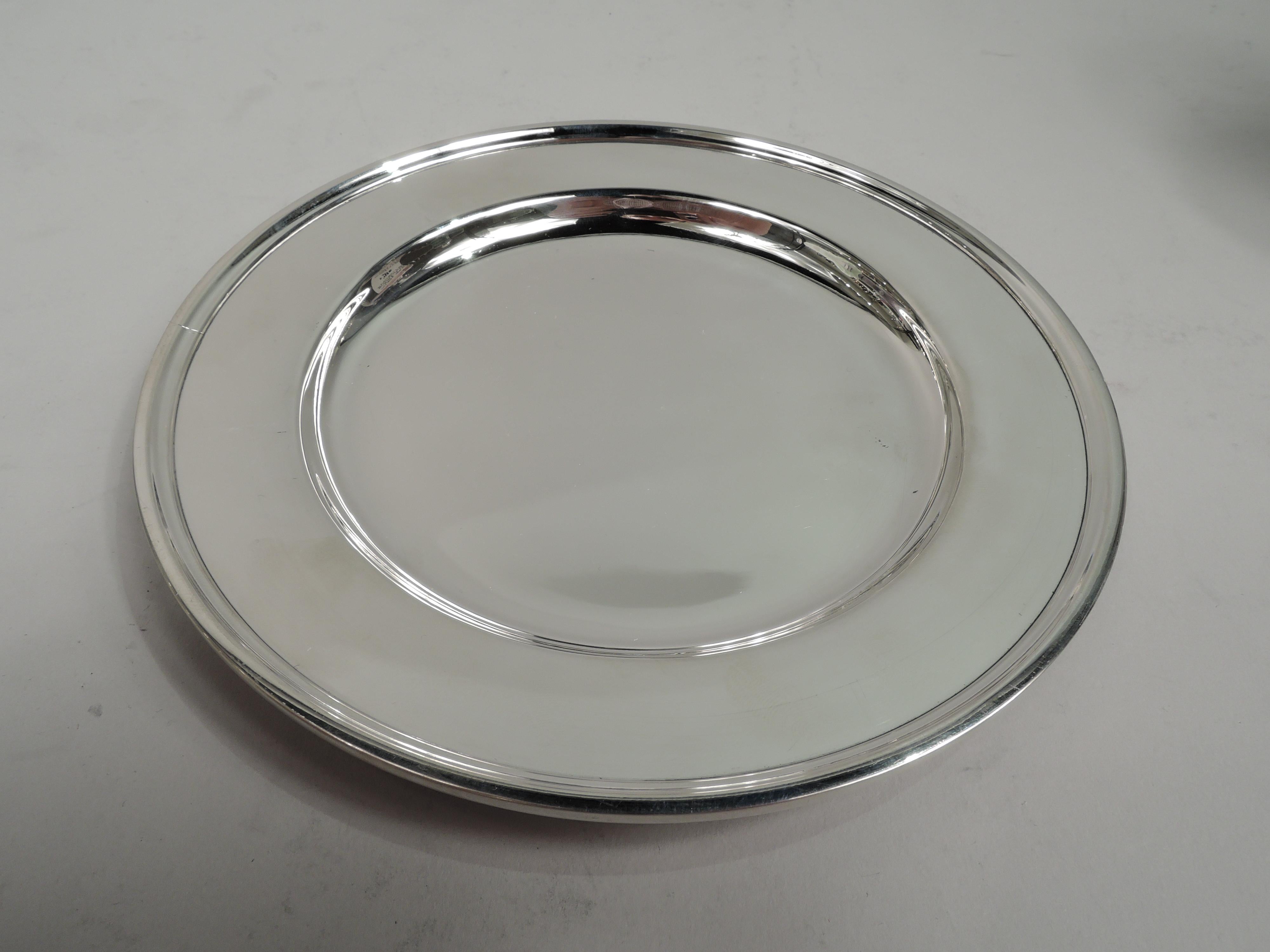 Set of 10 Kirk American Modern Sterling Silver Bread & Butter Plates In Excellent Condition In New York, NY