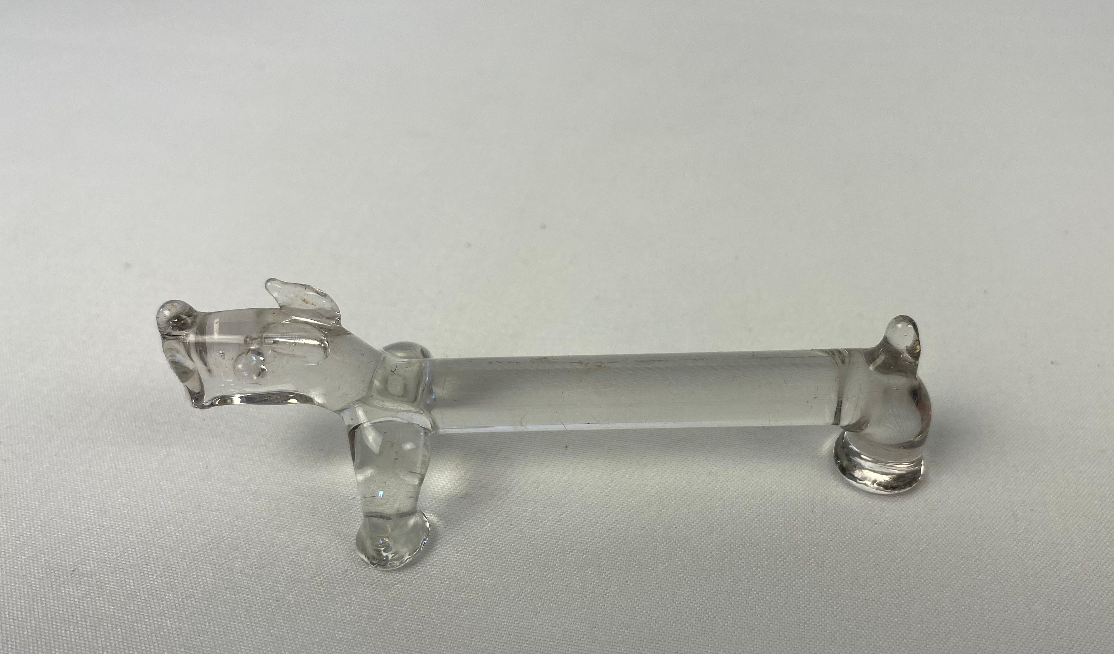 20th Century Set of 10 Molded Glass Knife Rests French Basset Hound Shape For Sale