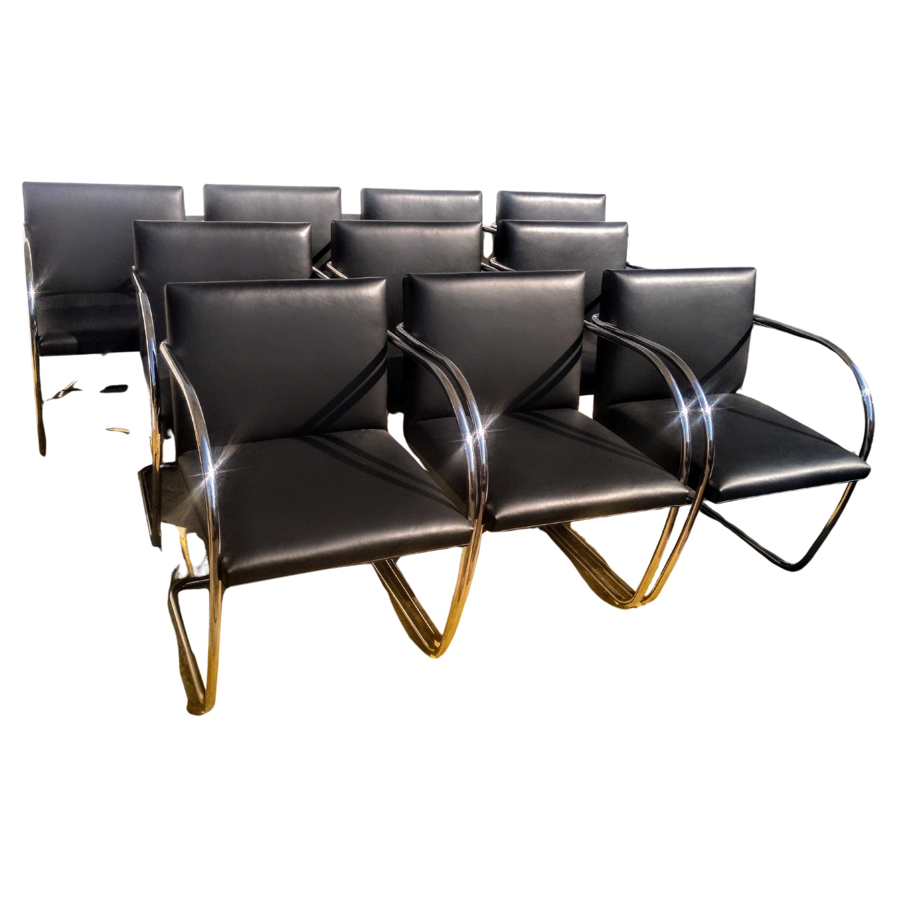 Set of 10 Knoll Brno Tubular Leather Chairs