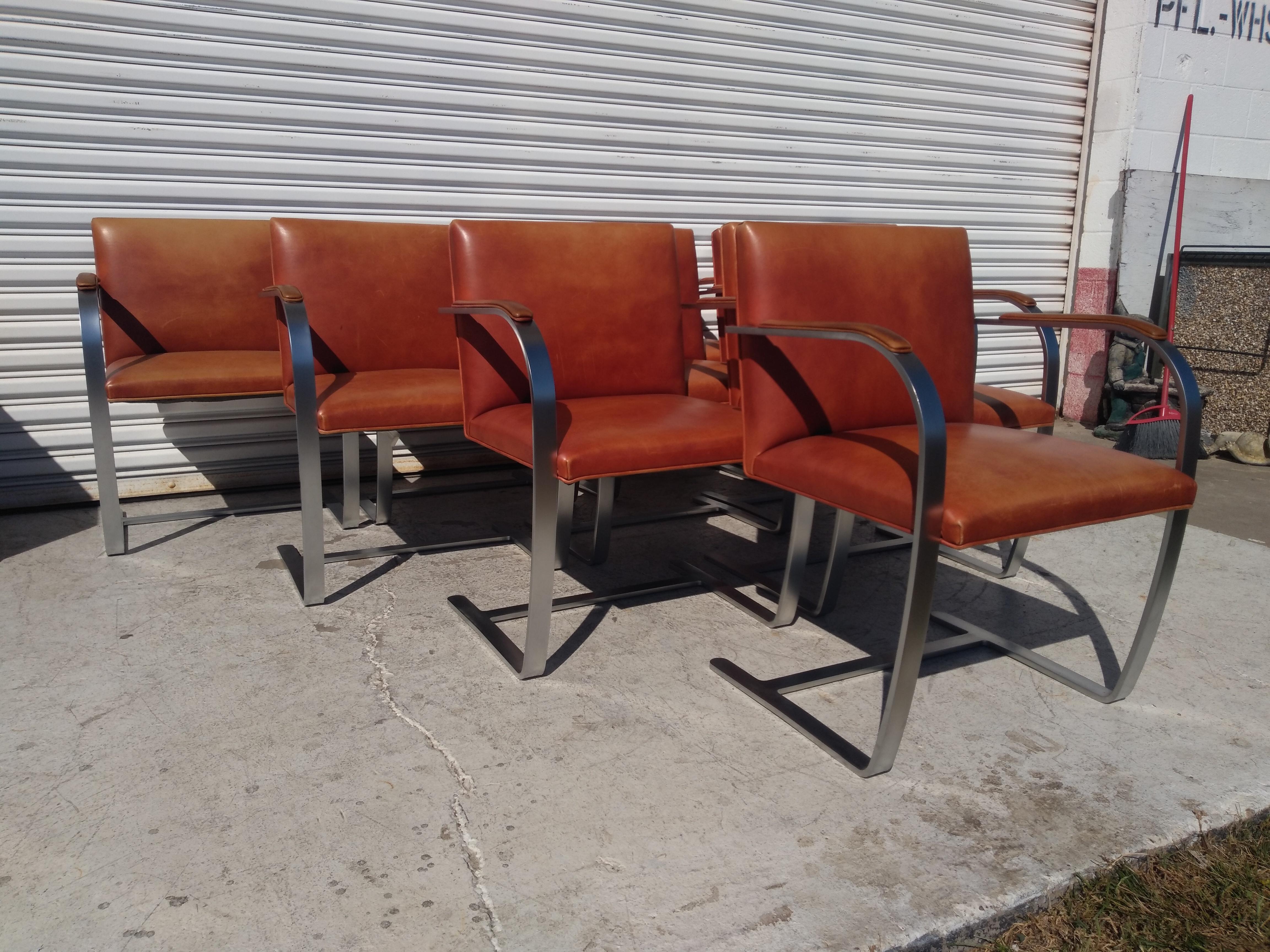 20th Century Set of 6 Knoll Mies Van Der Rohe Brno Flat Bar Brushed Chrome Armchairs