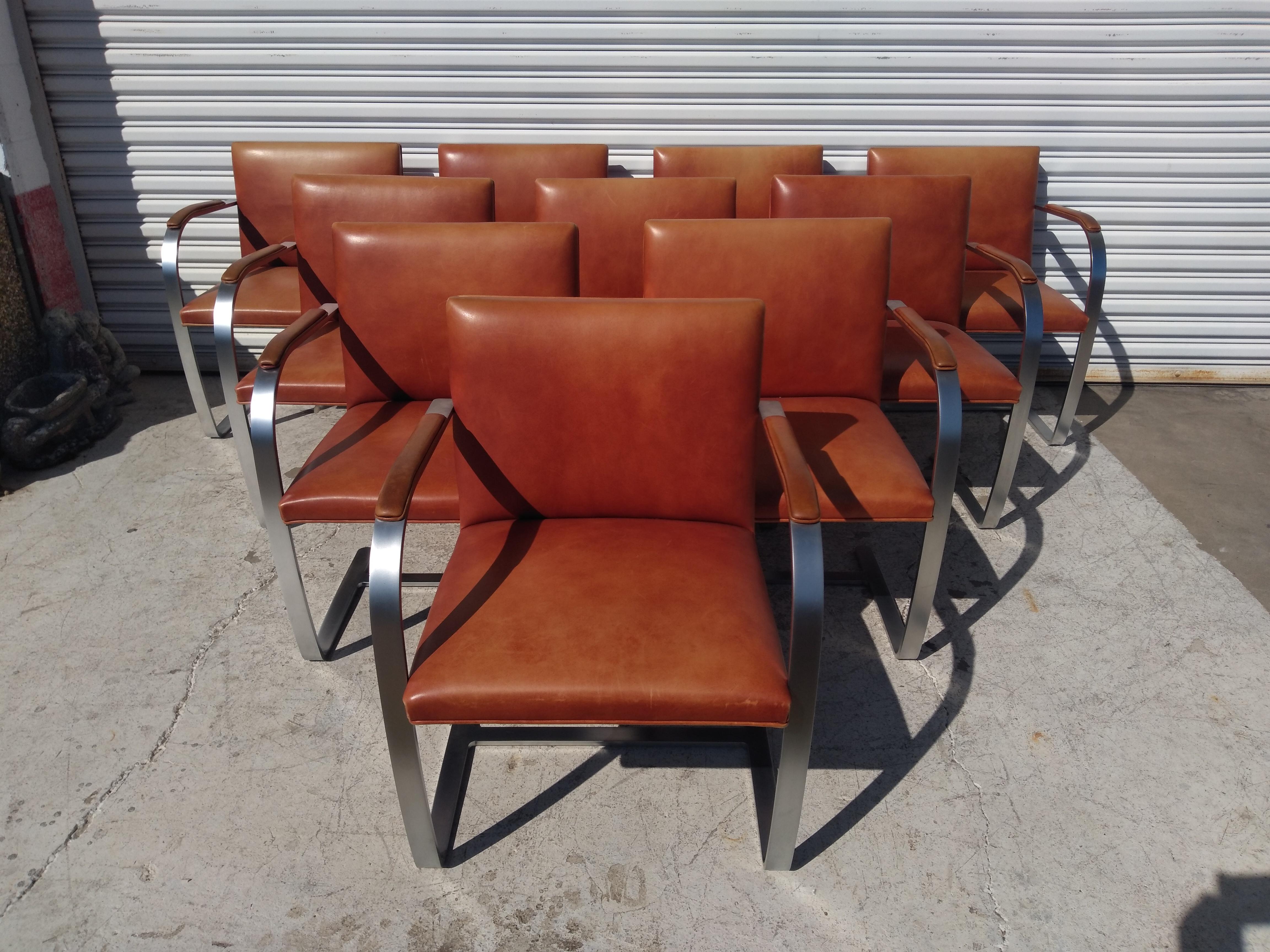 Steel Set of 6 Knoll Mies Van Der Rohe Brno Flat Bar Brushed Chrome Armchairs