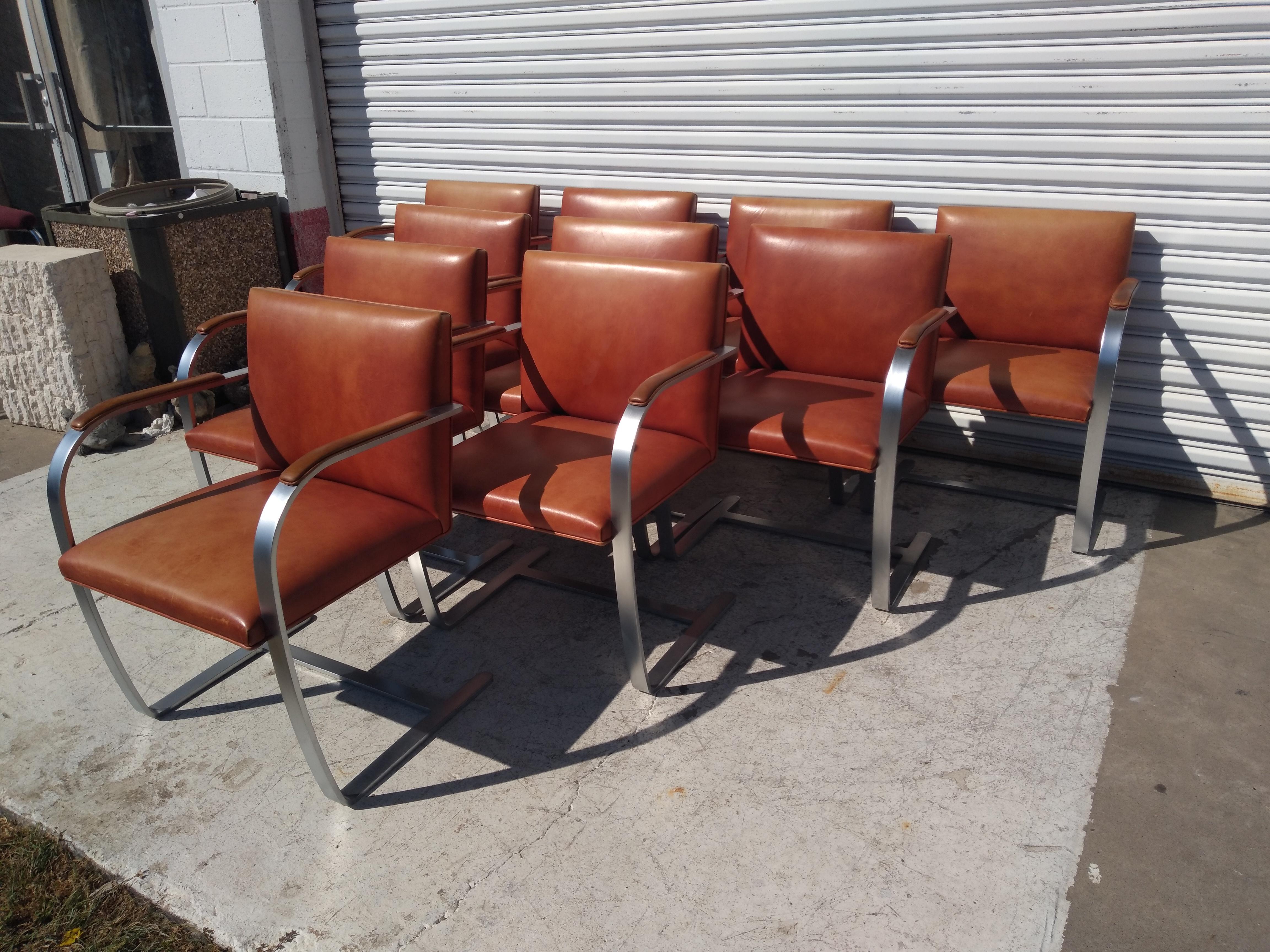 Set of 6 Knoll Mies Van Der Rohe Brno Flat Bar Brushed Chrome Armchairs 1
