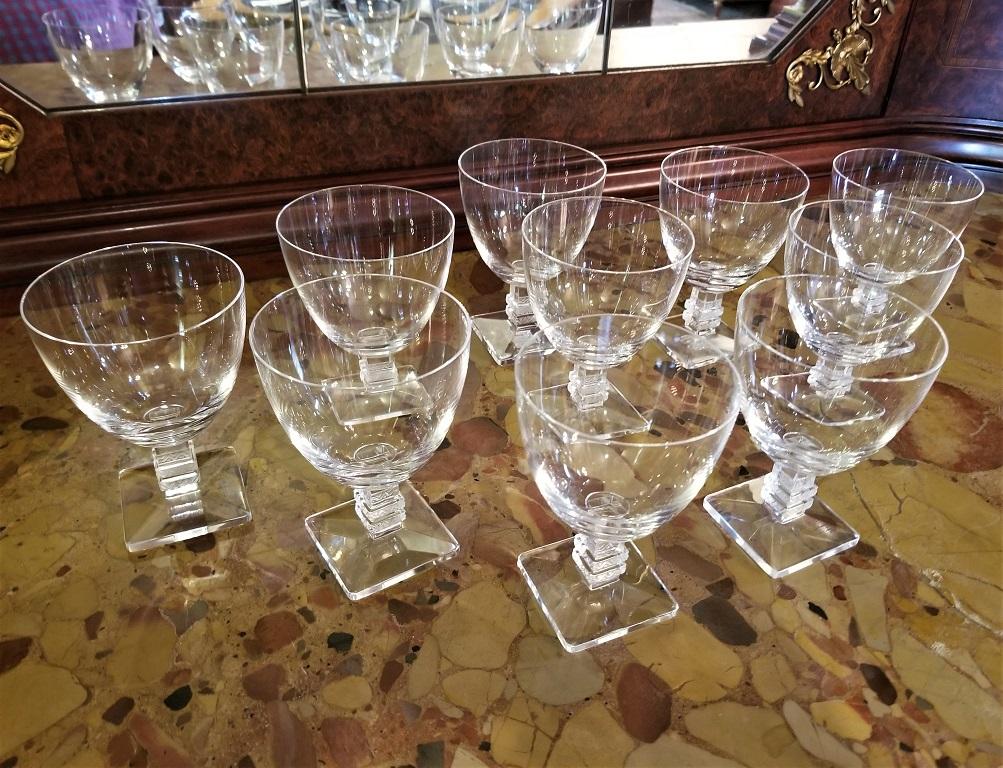 Presenting a fabulous and highly desirable set of 10 lalique argos wine goblets.
Fully marked for ‘Lalique France”.
The ‘ARGOS” Pattern of stemware. Argos is one of only 4 stemware sets that don’t have round bases. The others are the faceted based