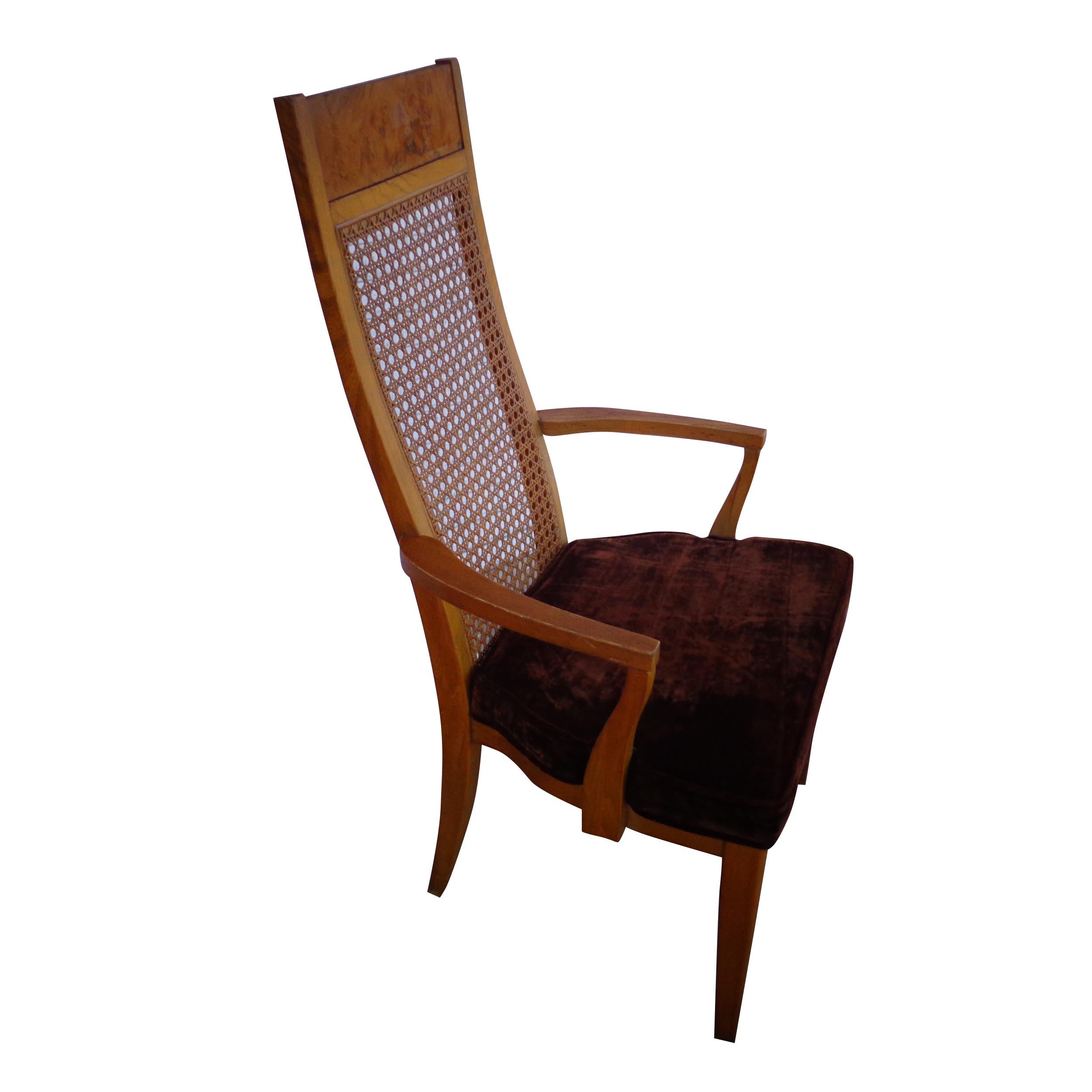 Oak (1) Lane High Back Cane Burl Dining Chairs  6 AVAILABLE For Sale