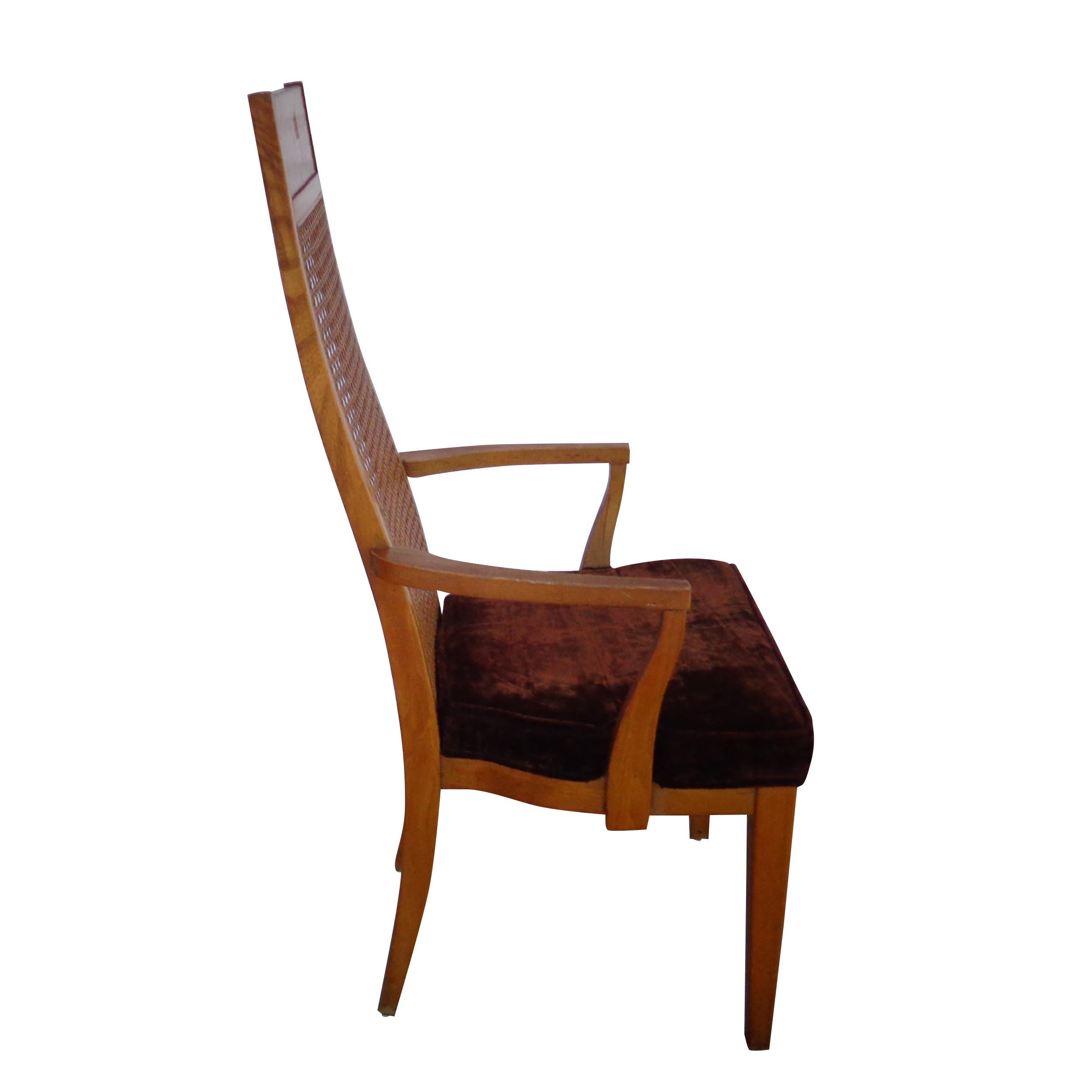 North American (1) Lane High Back Cane Burl Dining Chairs  6 AVAILABLE For Sale