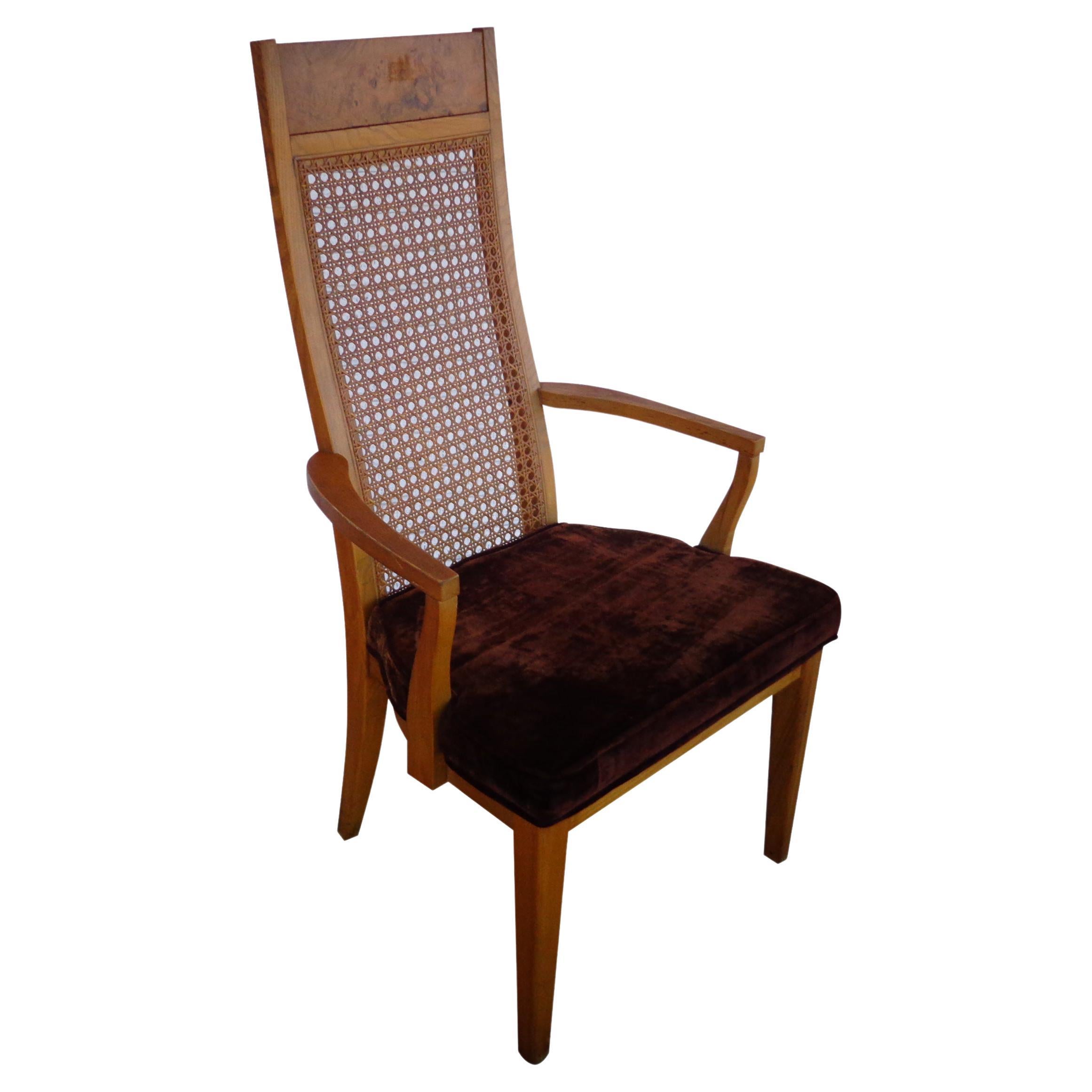 (1) Lane High Back Cane Burl Dining Chairs  6 AVAILABLE For Sale