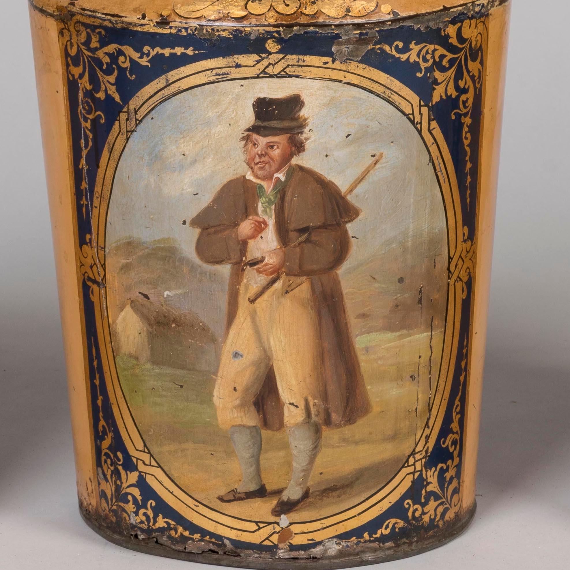 Set von 10 großen handbemalten Tabakdosen aus der Regency-Periode aus Zinn im Angebot 1