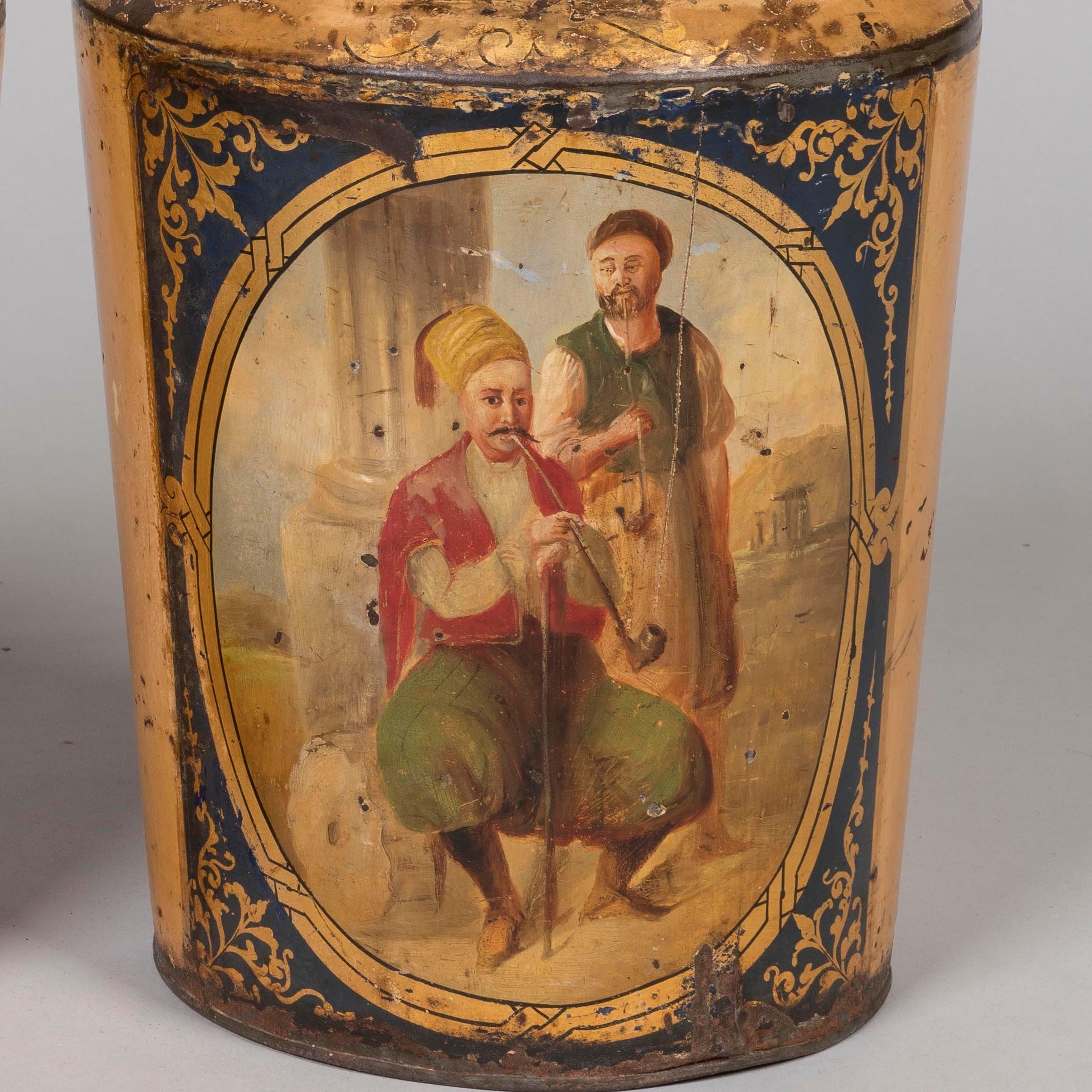 Set von 10 großen handbemalten Tabakdosen aus der Regency-Periode aus Zinn im Angebot 3