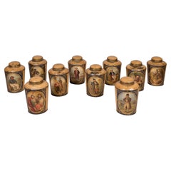 Set of 10 Large Hand-Painted Regency Period Tole Tobacco Jars