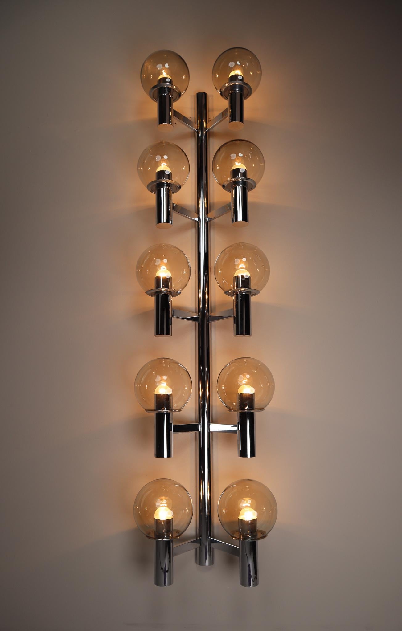 Set of 10 Large Mid-Century Modern Chrome Wall Lights / Sculptures, Italy, 1970s 2