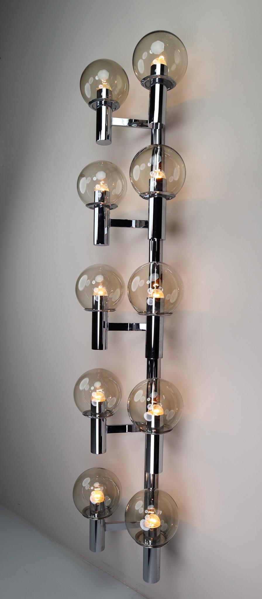 Set of 10 Large Mid-Century Modern Chrome Wall Lights / Sculptures, Italy, 1970s 3