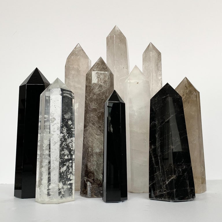 Set of 10 Large Quartz and Obsidian Crystal Obelisks at 1stDibs