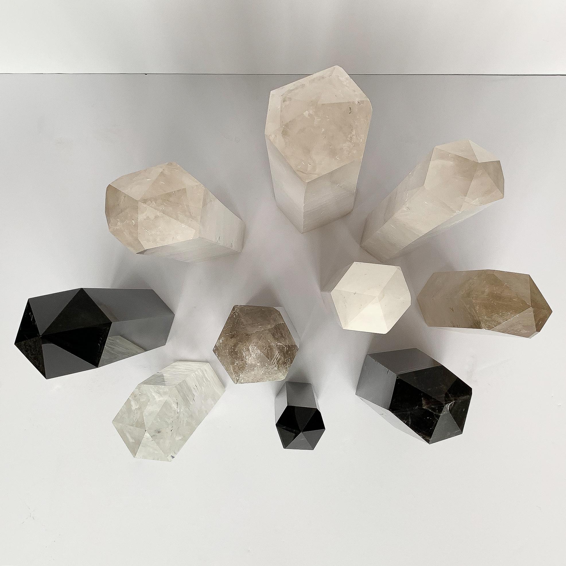 Contemporary Set of 10 Large Quartz and Obsidian Crystal Obelisks