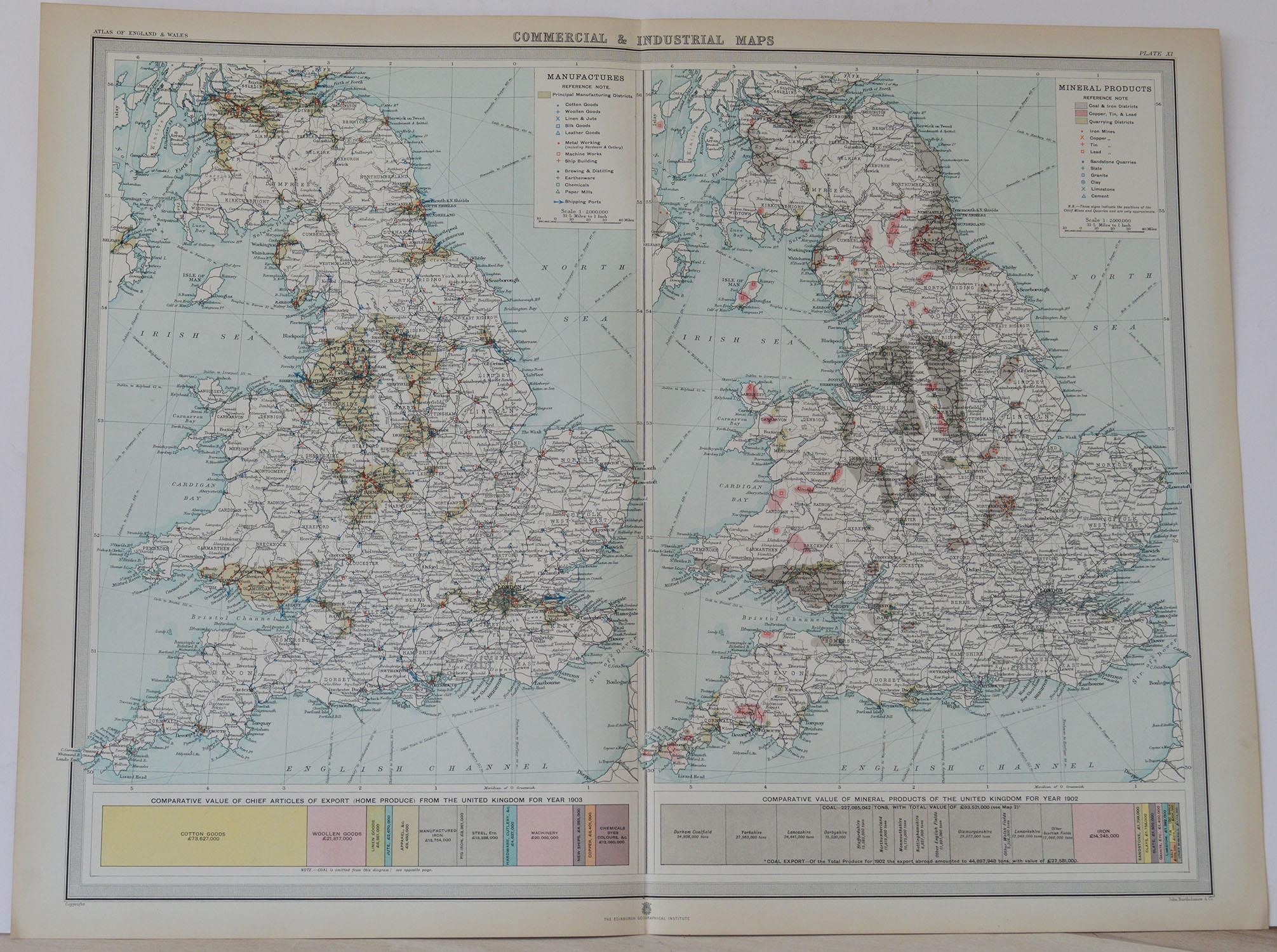 English Set of 10 Large Scale Vintage Maps of the United Kingdom, circa 1900