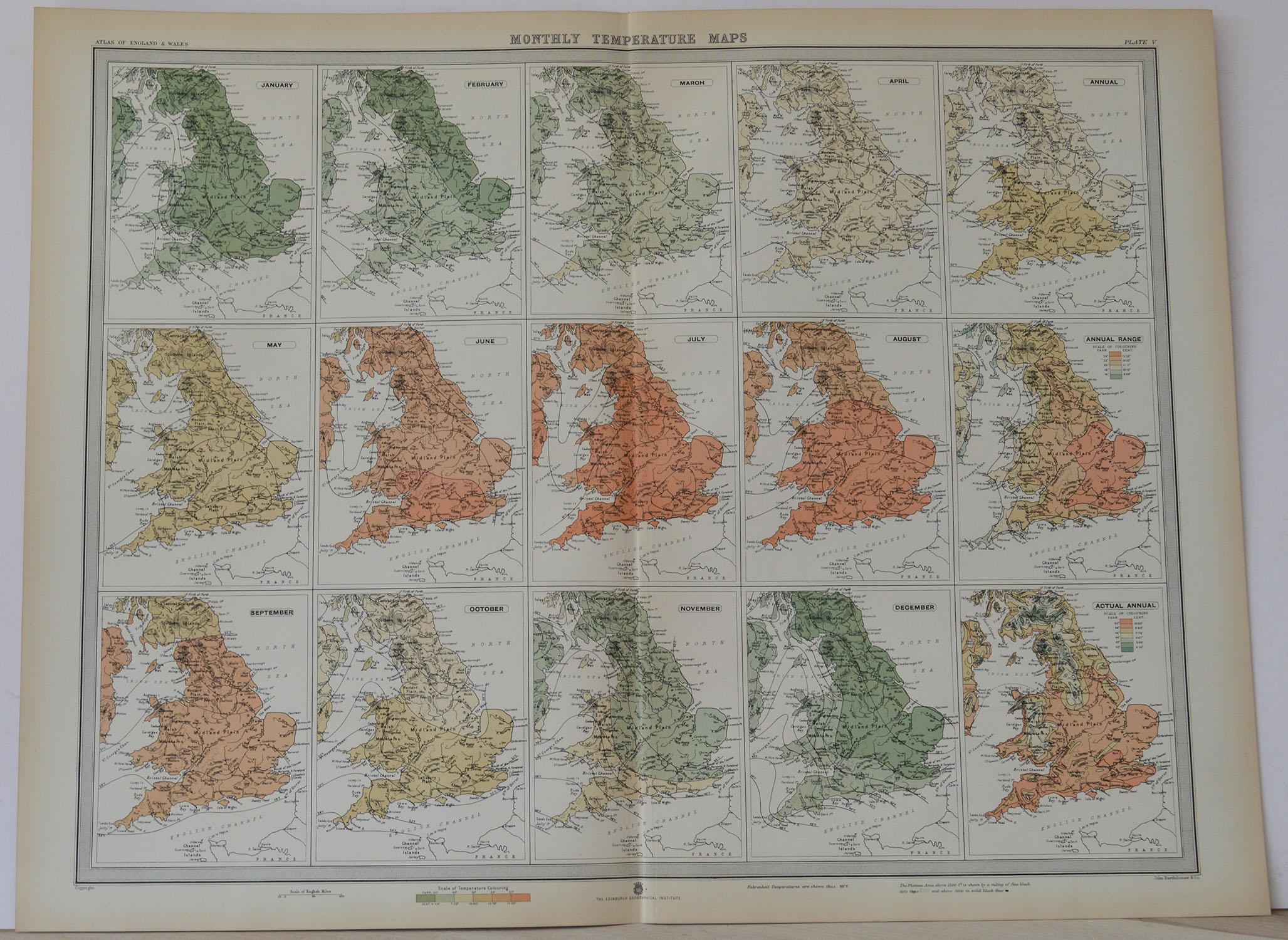 Paper Set of 10 Large Scale Vintage Maps of the United Kingdom, circa 1900